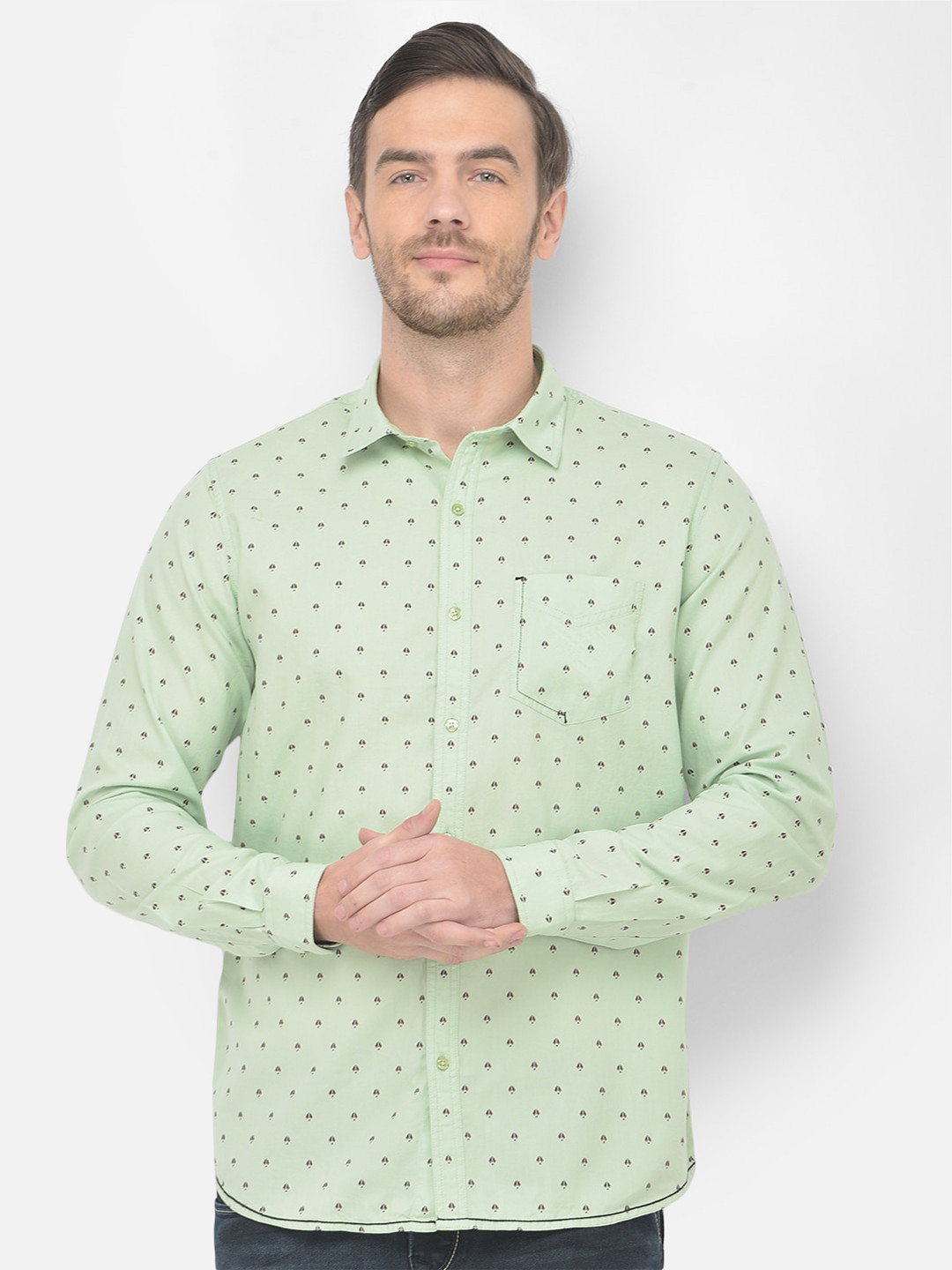 

Canary London Men Green Cotton Slim Fit Printed Casual Shirt
