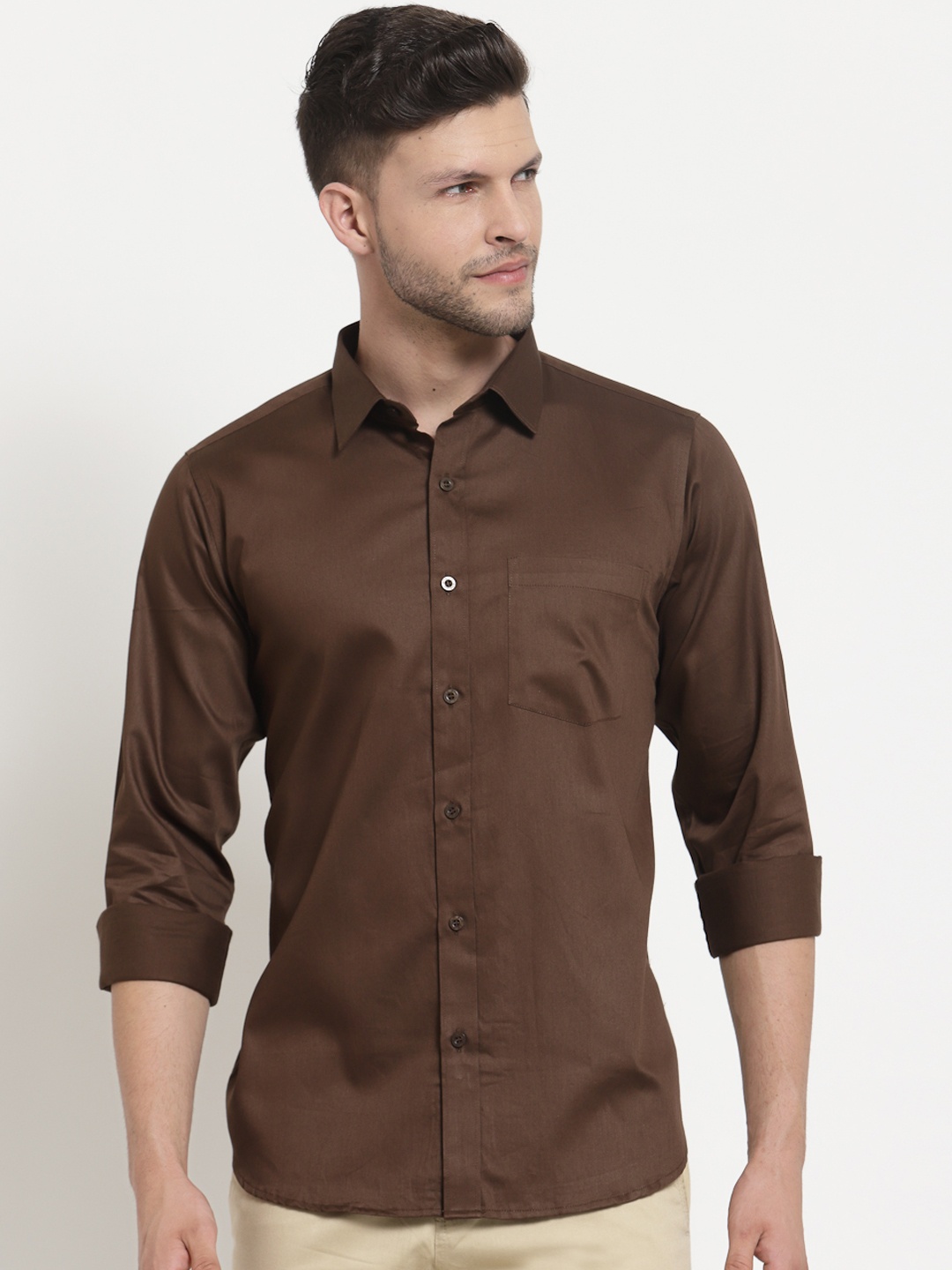 

Emerals Men Brown Solid Standard Regular-Fit Semiformal Cotton Shirt