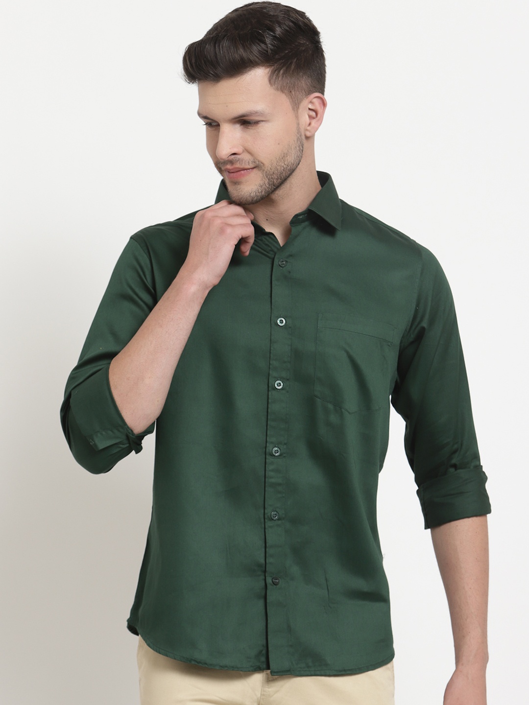 

Emerals Men Green Standard Cotton Semiformal Shirt