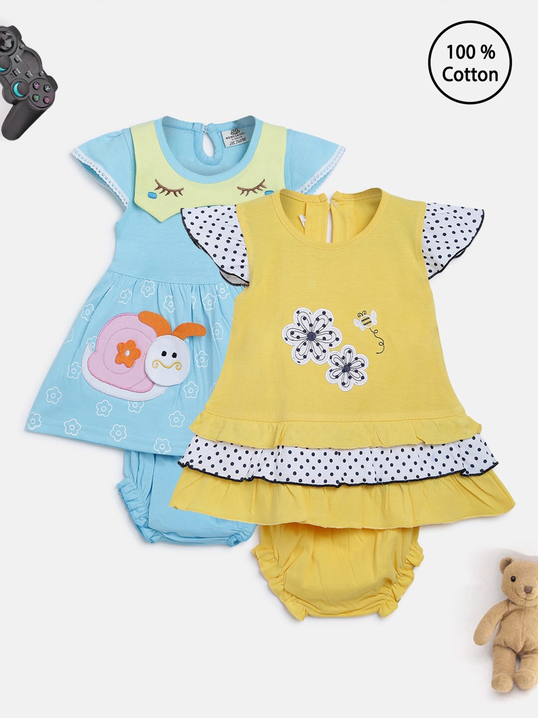 

HOMEGROWN Yellow Applique A-Line Dress