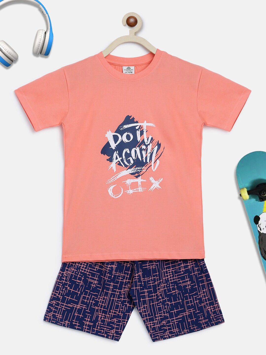 

HOMEGROWN Boys Pink Cotton Printed Clothing Set