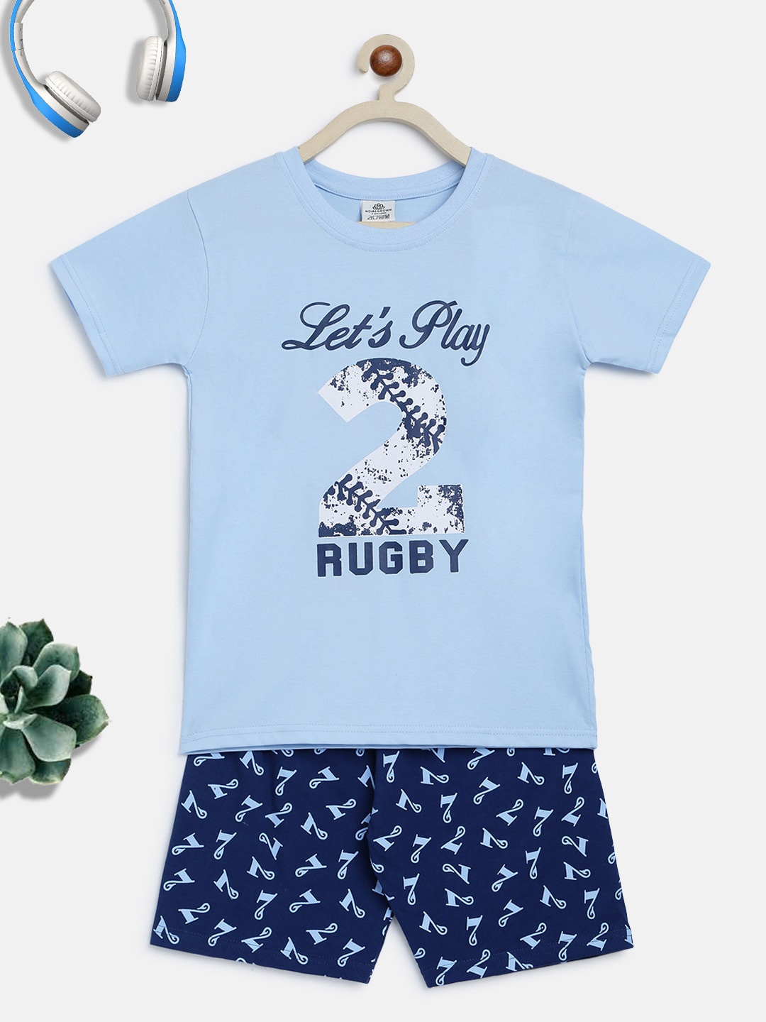 

HOMEGROWN Boys Blue Cotton Printed Clothing Set