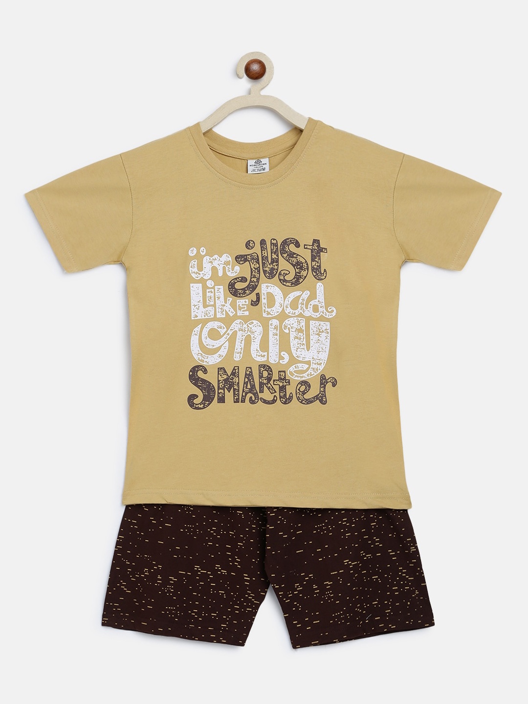 

HOMEGROWN Boys Beige & Brown Printed Pure Cotton Night suit