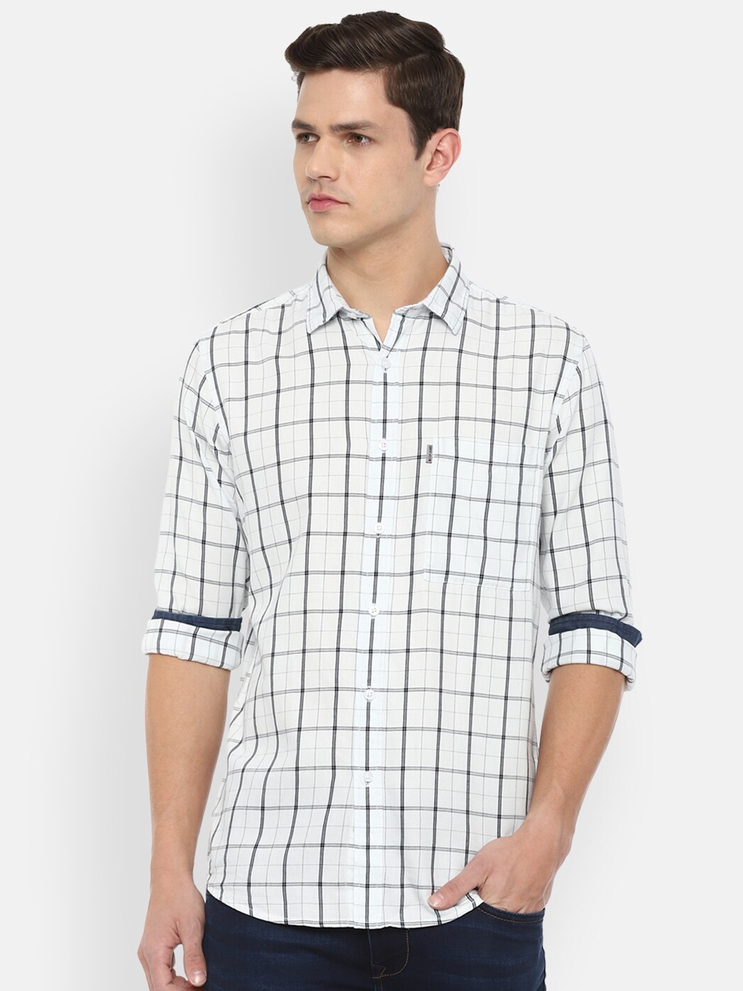 

Louis Philippe Jeans Men White Slim Fit Checked Cotton Casual Shirt
