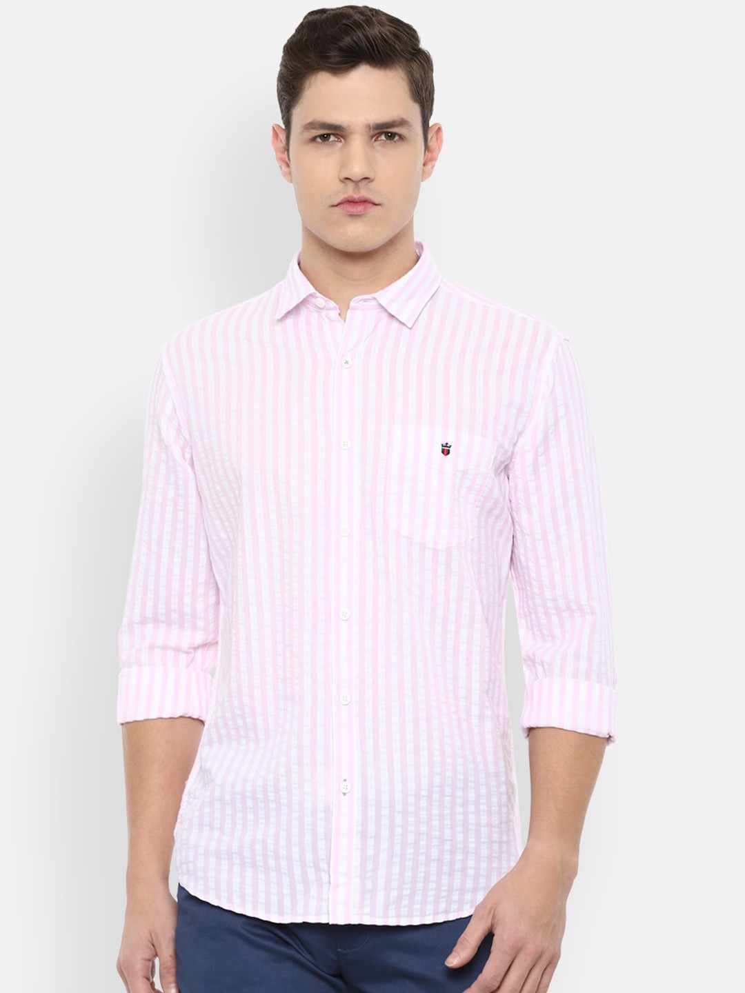 

Louis Philippe Sport Men Pink Slim Fit Striped Pure Cotton Casual Shirt