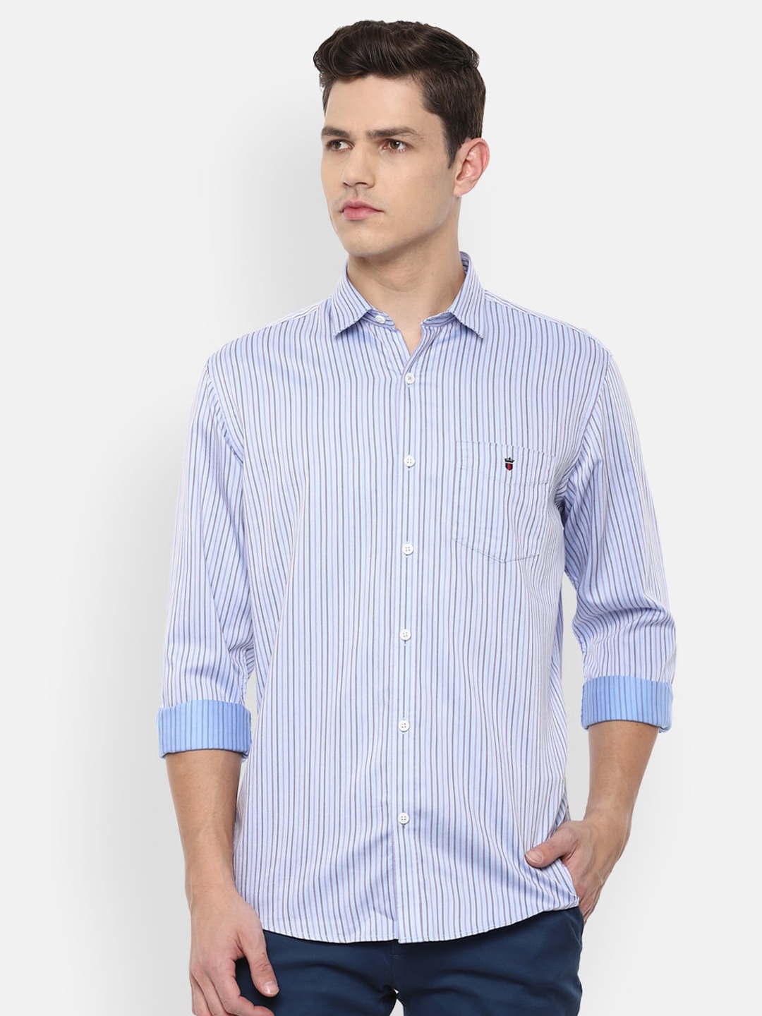 

Louis Philippe Sport Men Blue Slim Fit Striped Cotton Casual Shirt