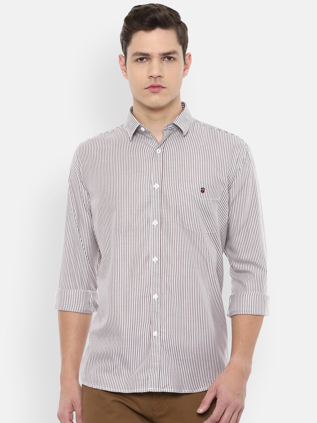 

Louis Philippe Sport Men Grey Slim Fit Striped Casual Shirt