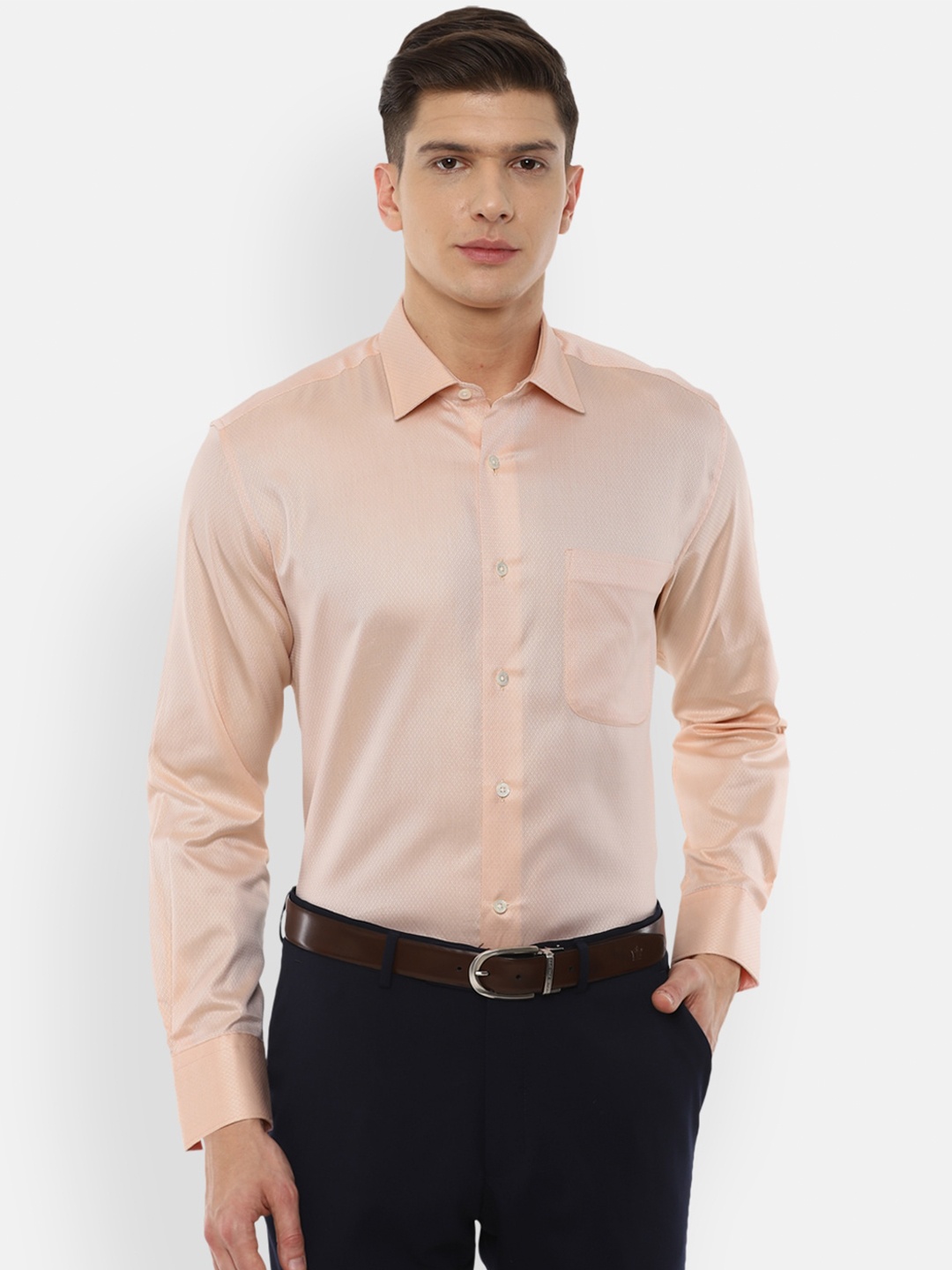 

Luxure by Louis Philippe Men Peach-Coloured Slim Fit Formal Shirt
