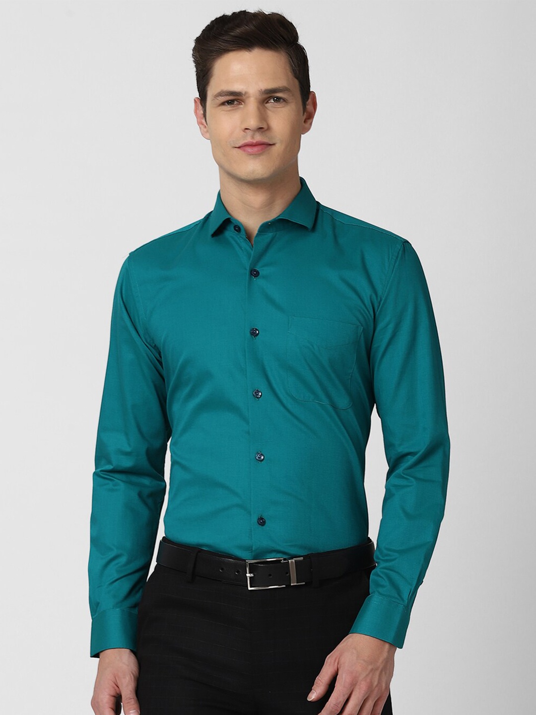 

Peter England Elite Men Teal Green Formal Shirt