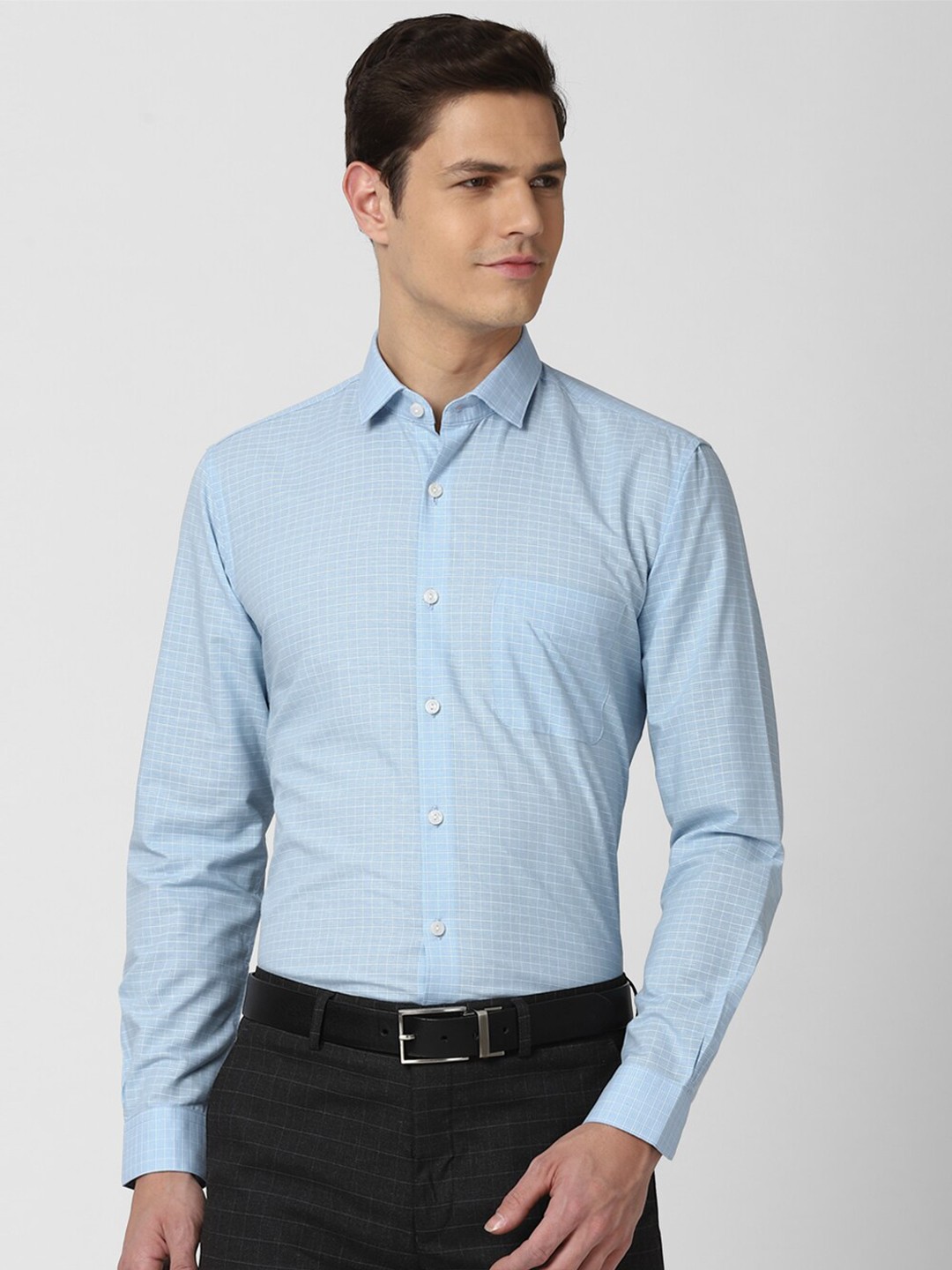 

Peter England Elite Men Blue Checked Formal Shirt