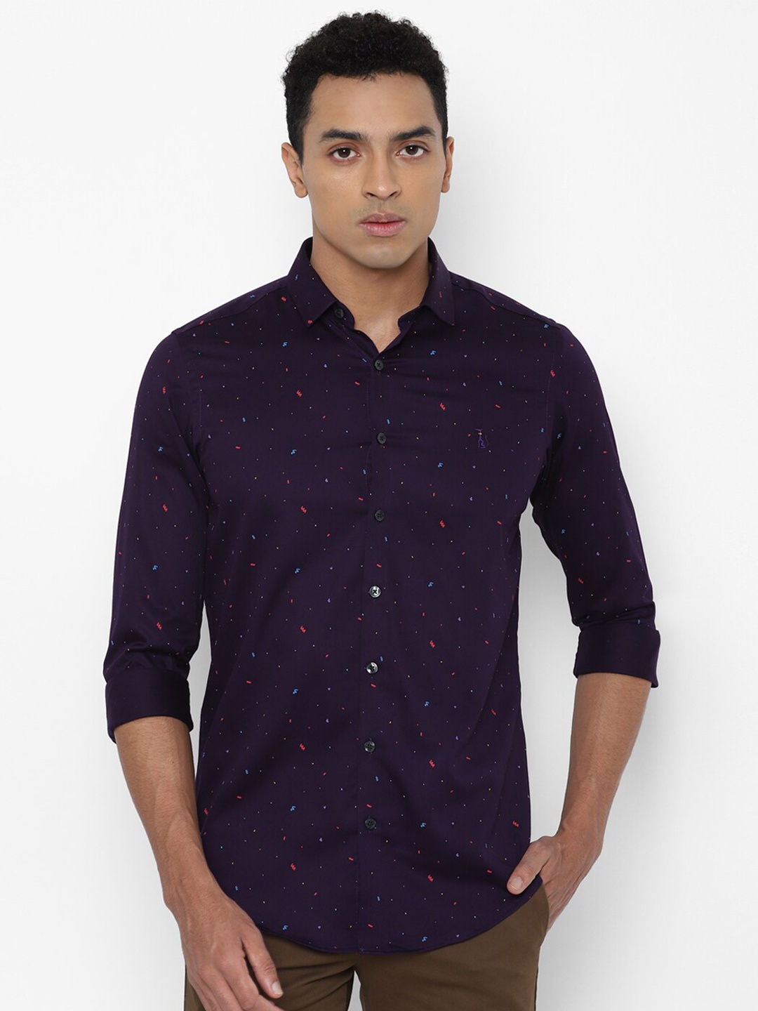 

SIMON CARTER LONDON Men Purple Slim Fit Printed Cotton Casual Shirt