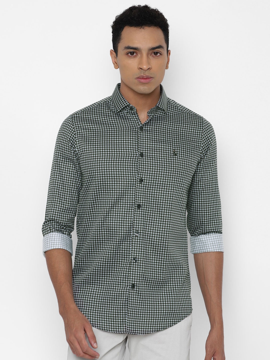 

SIMON CARTER LONDON Men Charcoal Grey Micro Ditsy Print Slim Fit Pure Cotton Casual Shirt