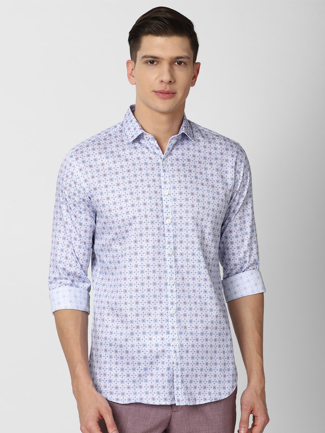 

V Dot Men Blue Slim Fit Micro Printed Casual Shirt
