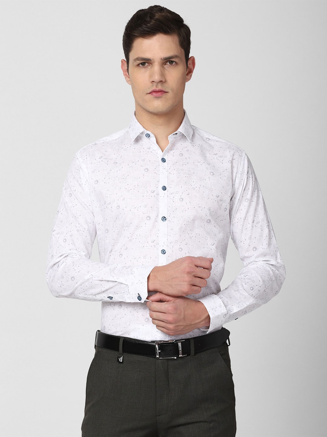 

V Dot Men White Slim Fit Printed Formal Shirt