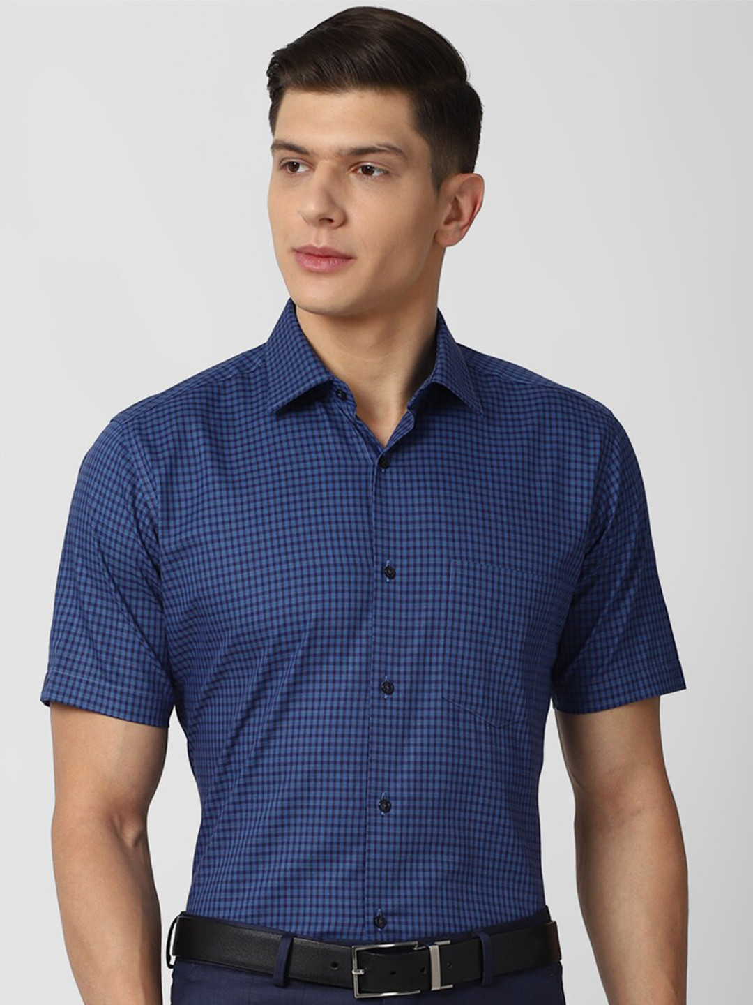 

Van Heusen Men Navy Blue Grid Tattersall Checks Checked Formal Shirt