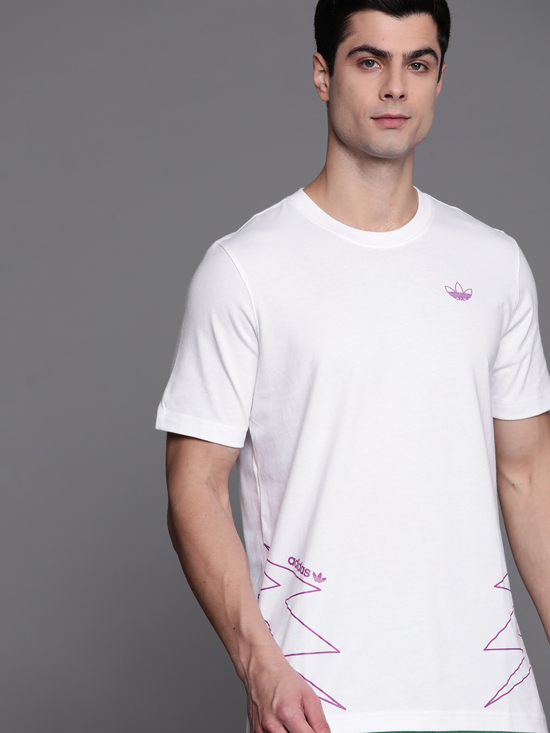 

ADIDAS Originals Men White & Purple Printed Cotton SPRT LIGHTNING Sustainable T-shirt