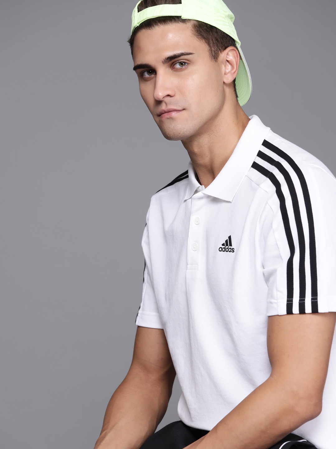 

ADIDAS Men White D2M 3S Solid Aeroready Polo Collar T-shirt
