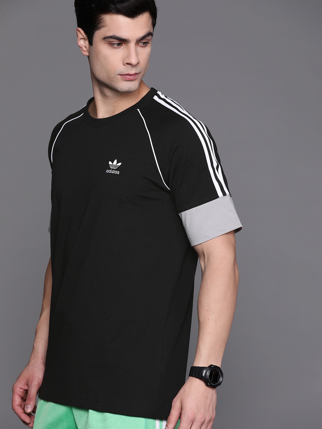 

ADIDAS Originals Men Black Brand Logo Embroidered Cotton SST SS Sustainable T-shirt