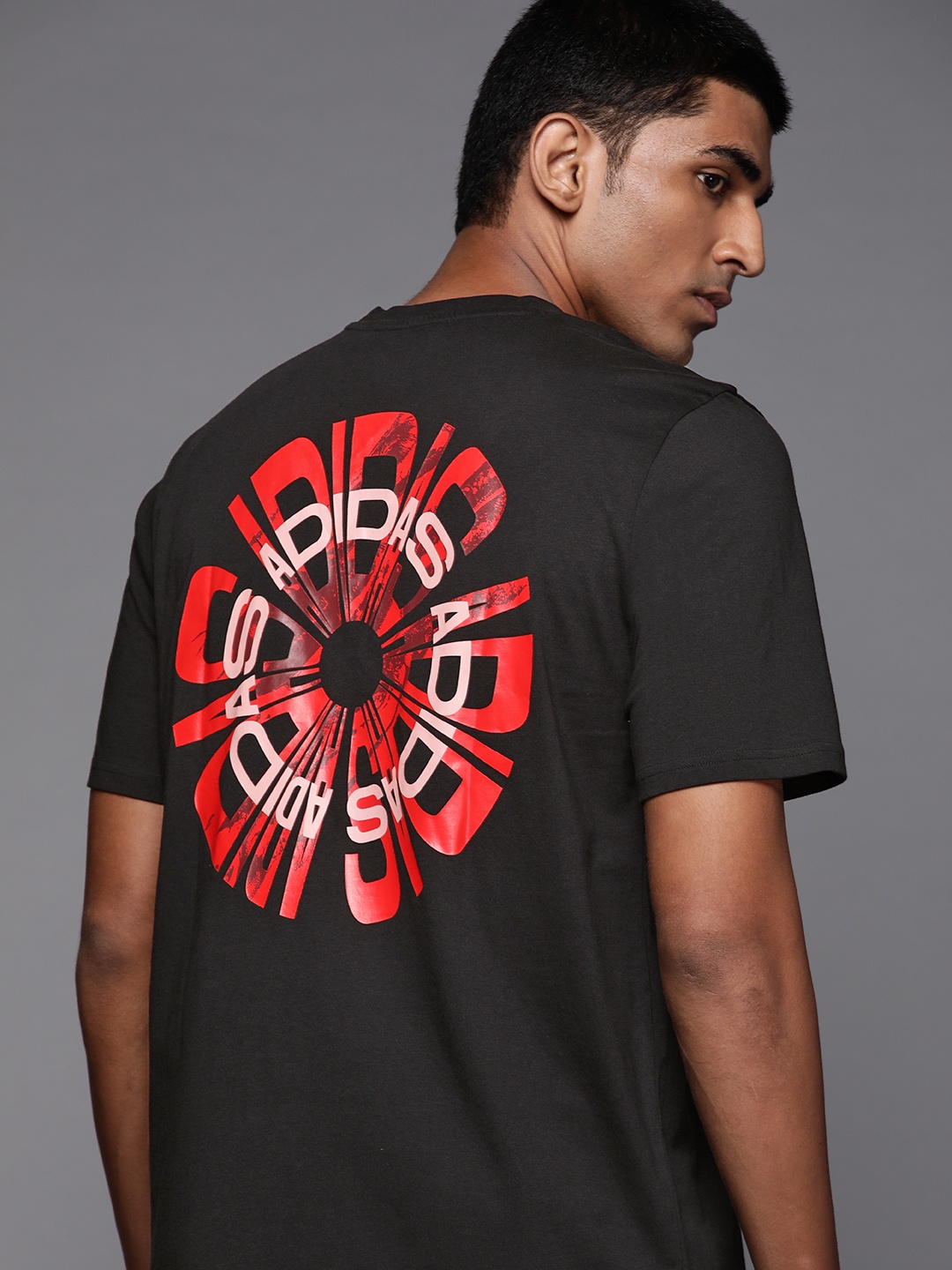 

ADIDAS Men Black & Red Pure Cotton Brand Logo Printed Positivity Graphic T-shirt