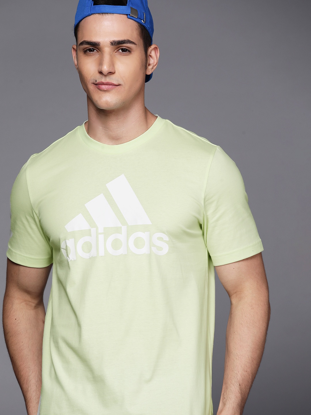 

ADIDAS Men Fluorescent Green Brand Logo Printed Pure Cotton Sustainable T-shirt