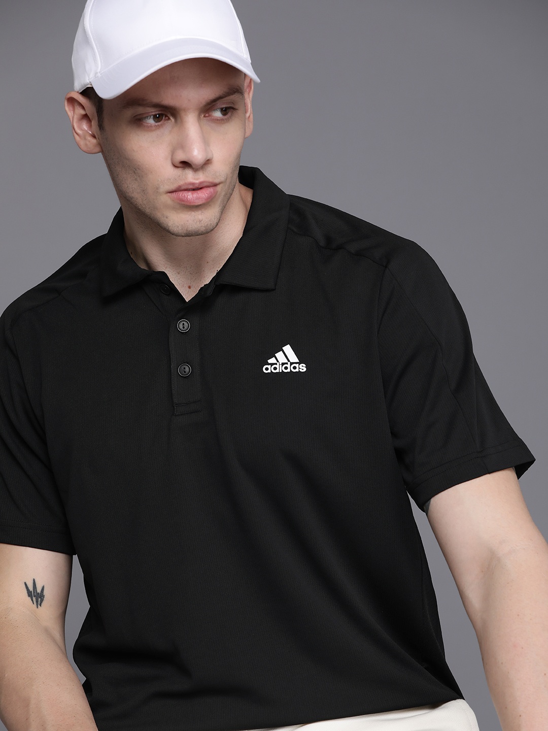 

ADIDAS Men Black D2M Cool Polo Collar T-shirt