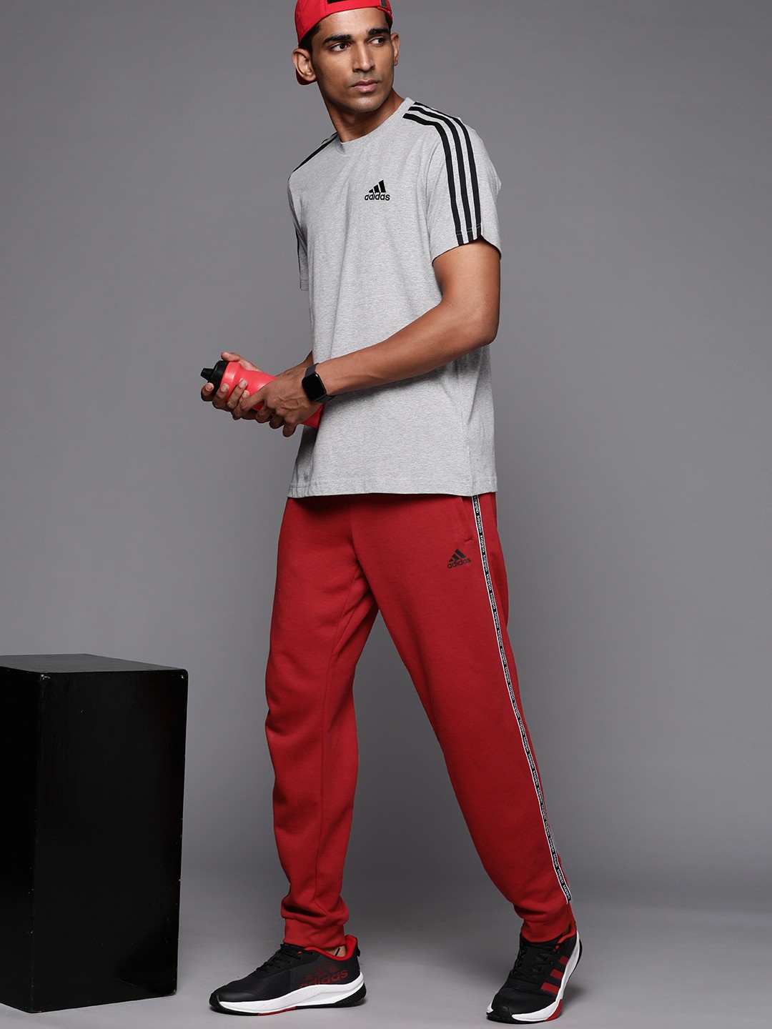 

ADIDAS Men Maroon C90 Brand Logo Printed Striped Detail Joggers