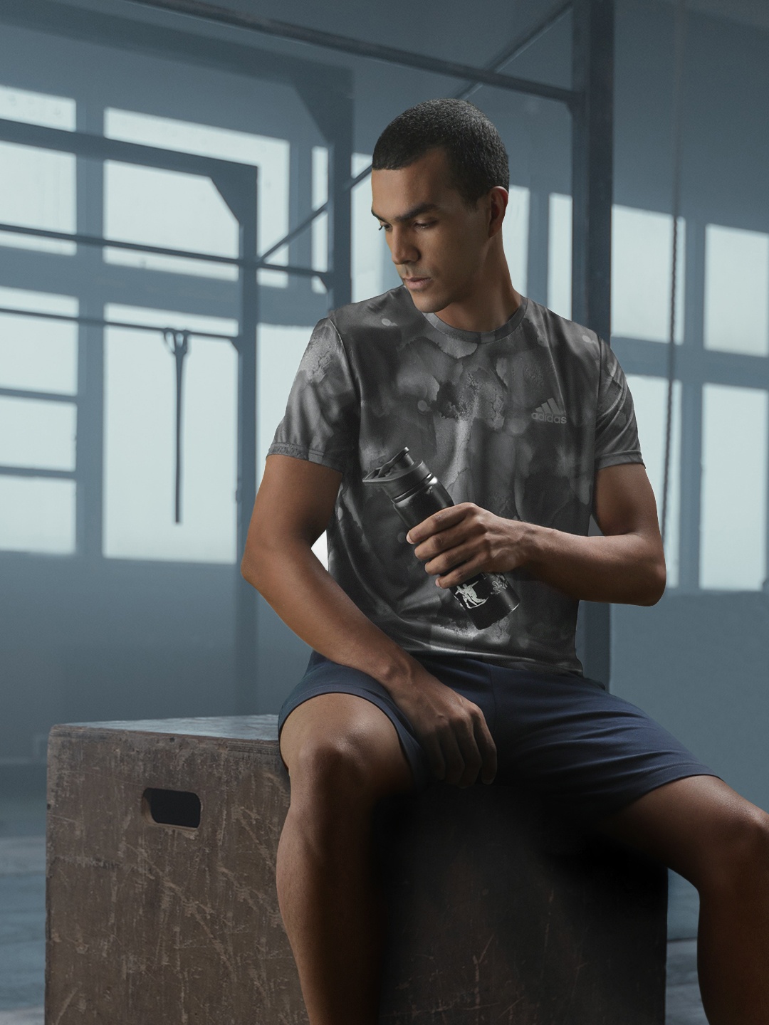 

ADIDAS Men Black & Grey Tie and Dye Fast Running T-shirt with Aeroready Technology