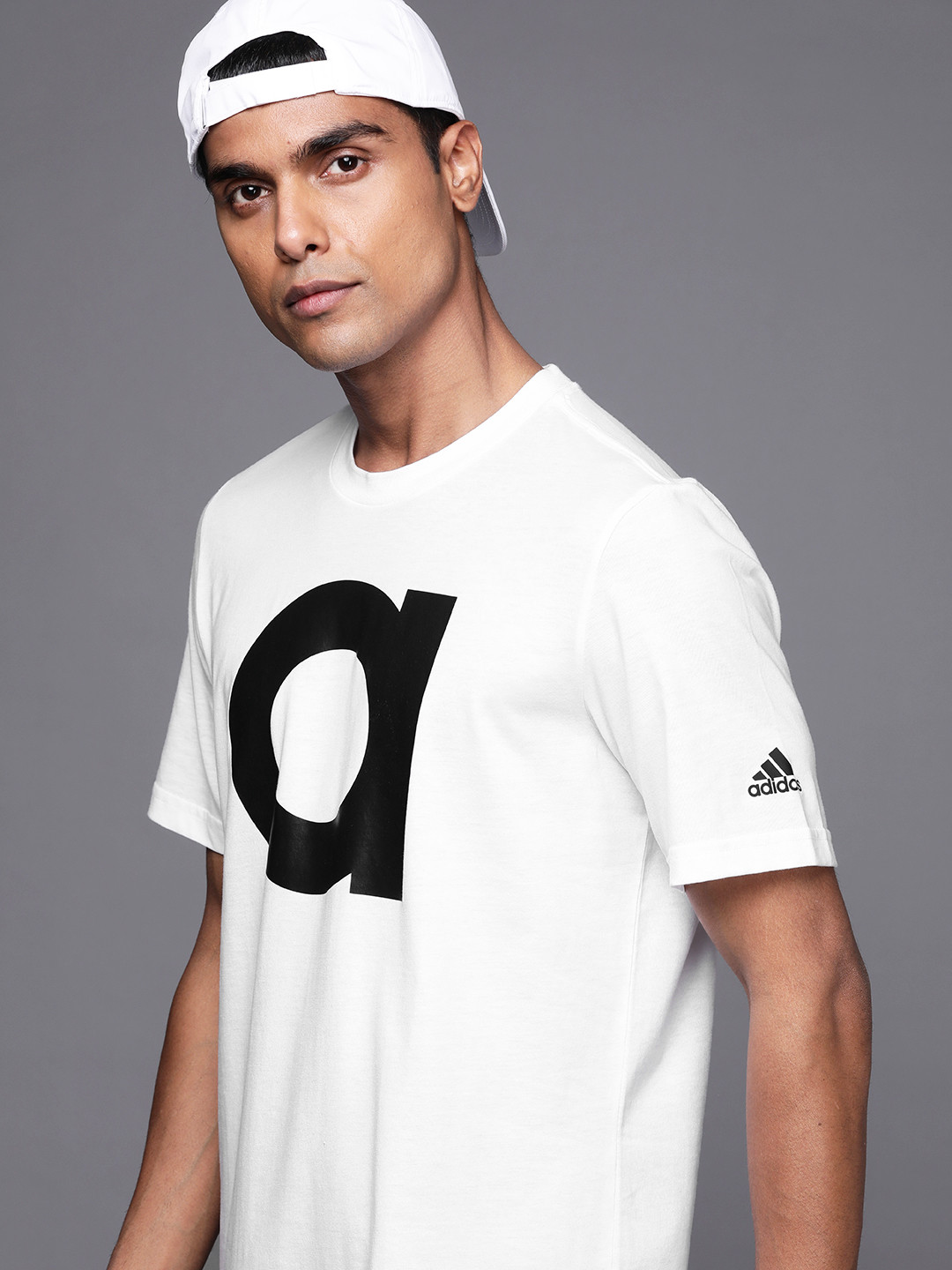 

ADIDAS Men White E Brand Logo Printed T-shirt