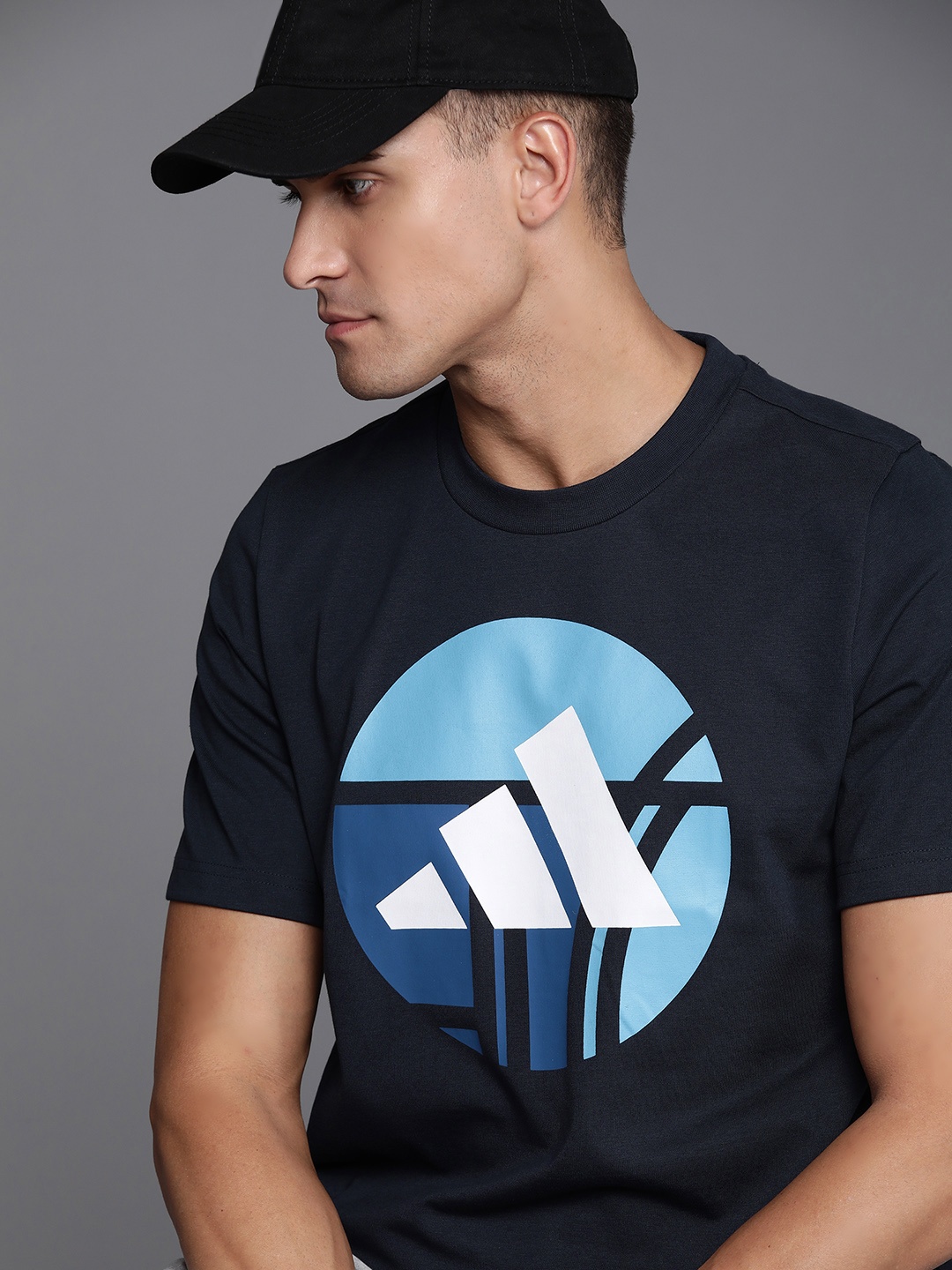 

ADIDAS Men Navy Blue & White Brand Logo Printed T-shirt