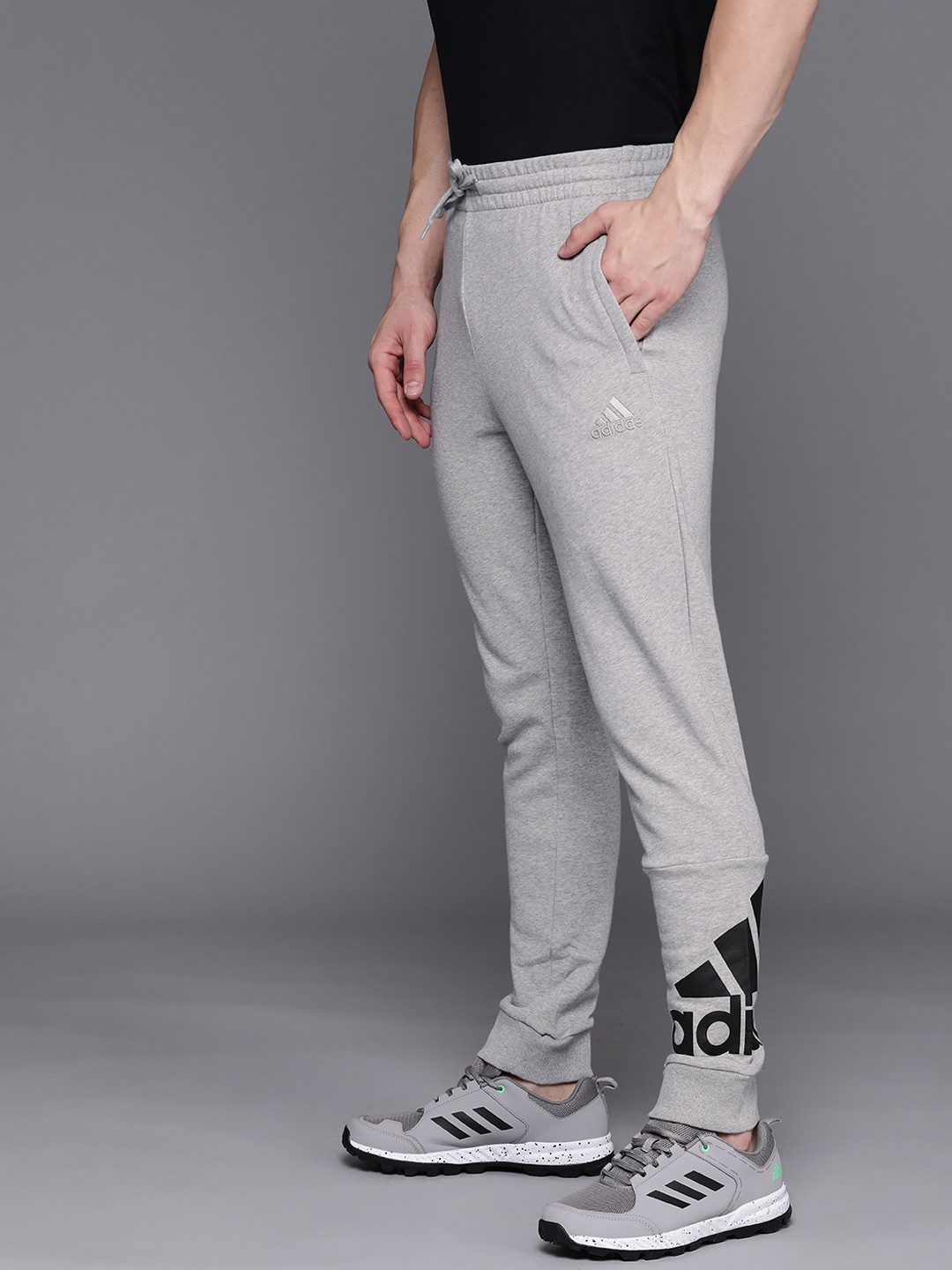 

ADIDAS Men Grey Melange & Black BL FT Sustainable Joggers