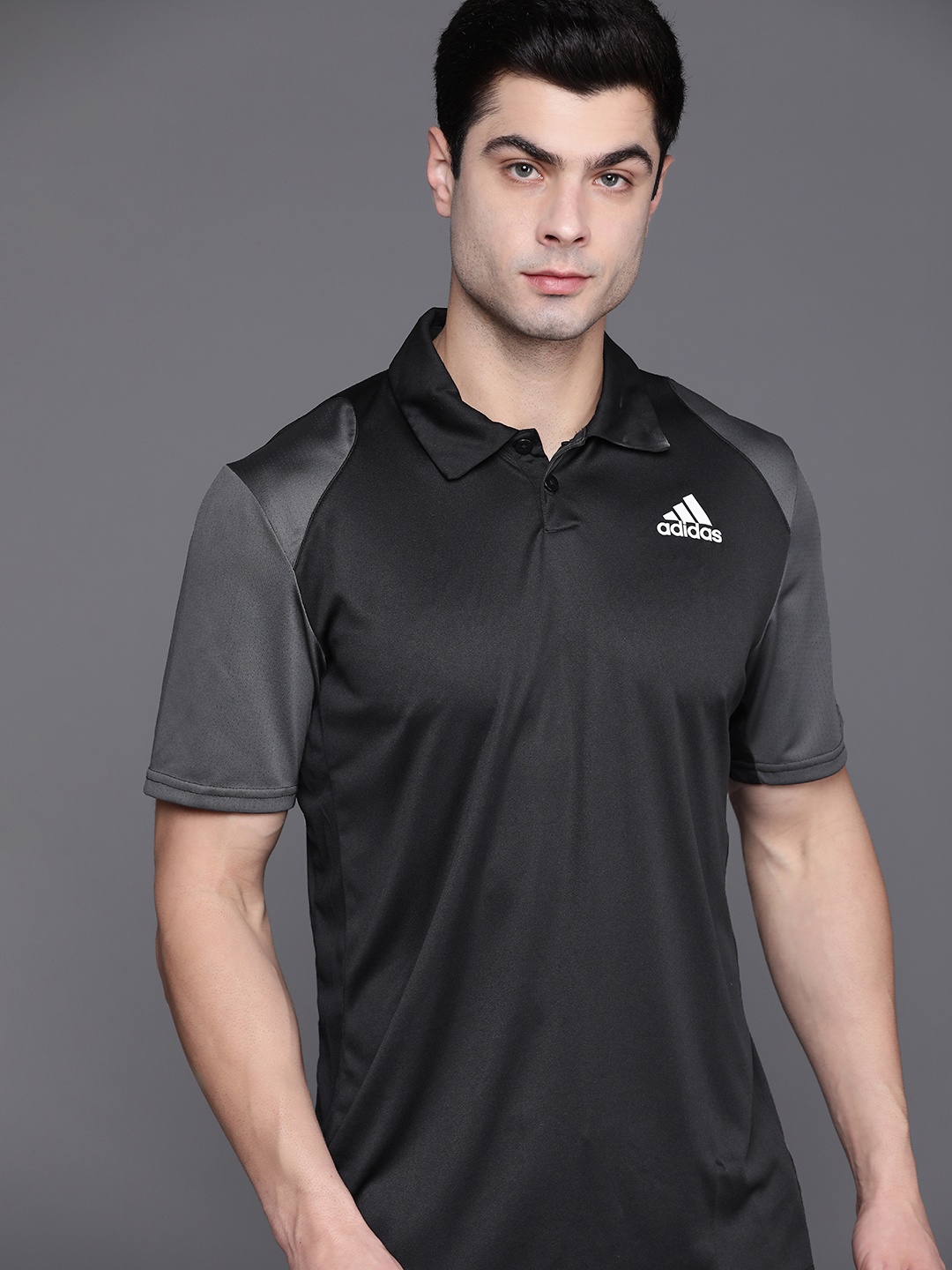 

ADIDAS Men Black Solid Club Polo Collar Sustainable T-shirt