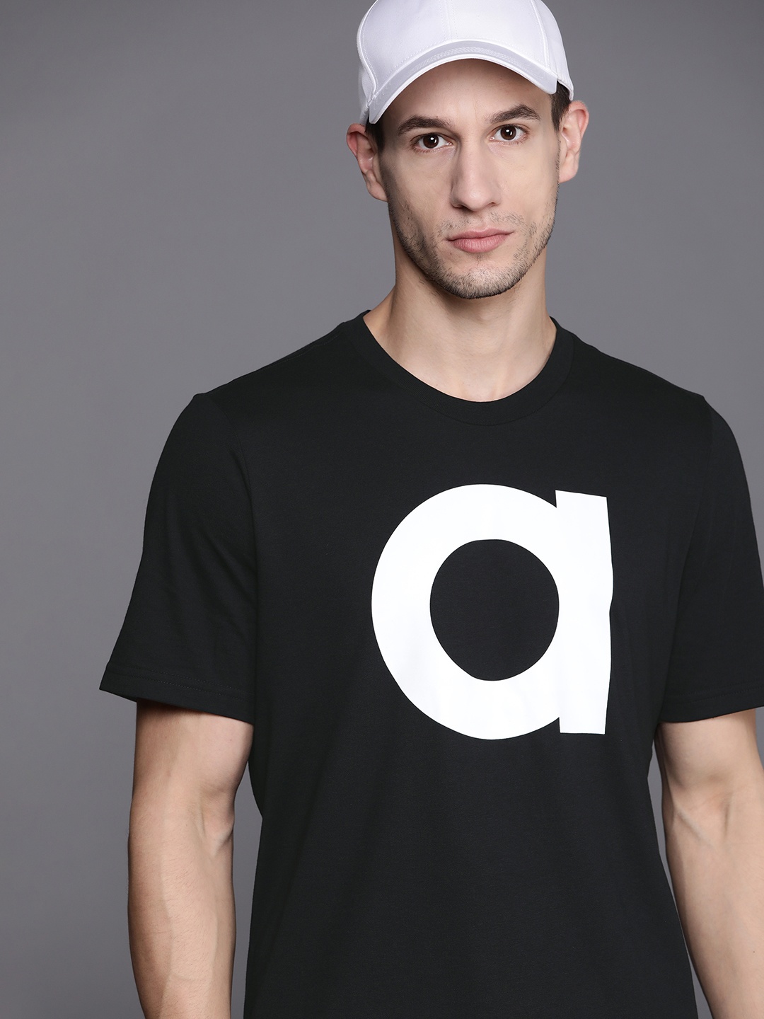 

ADIDAS Men Black & White Typography Printed T-shirt