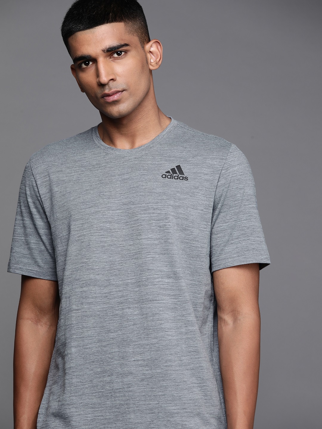

ADIDAS Men Grey Melange Brand Logo Print Detail City Elevated Aeroready T-Shirt