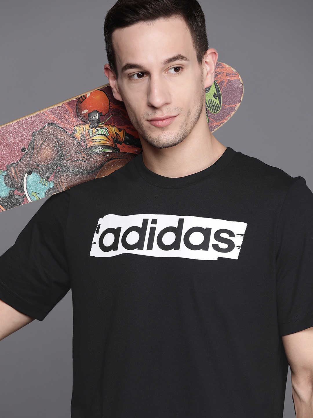 

ADIDAS Men Black Brand Logo Printed T-shirt