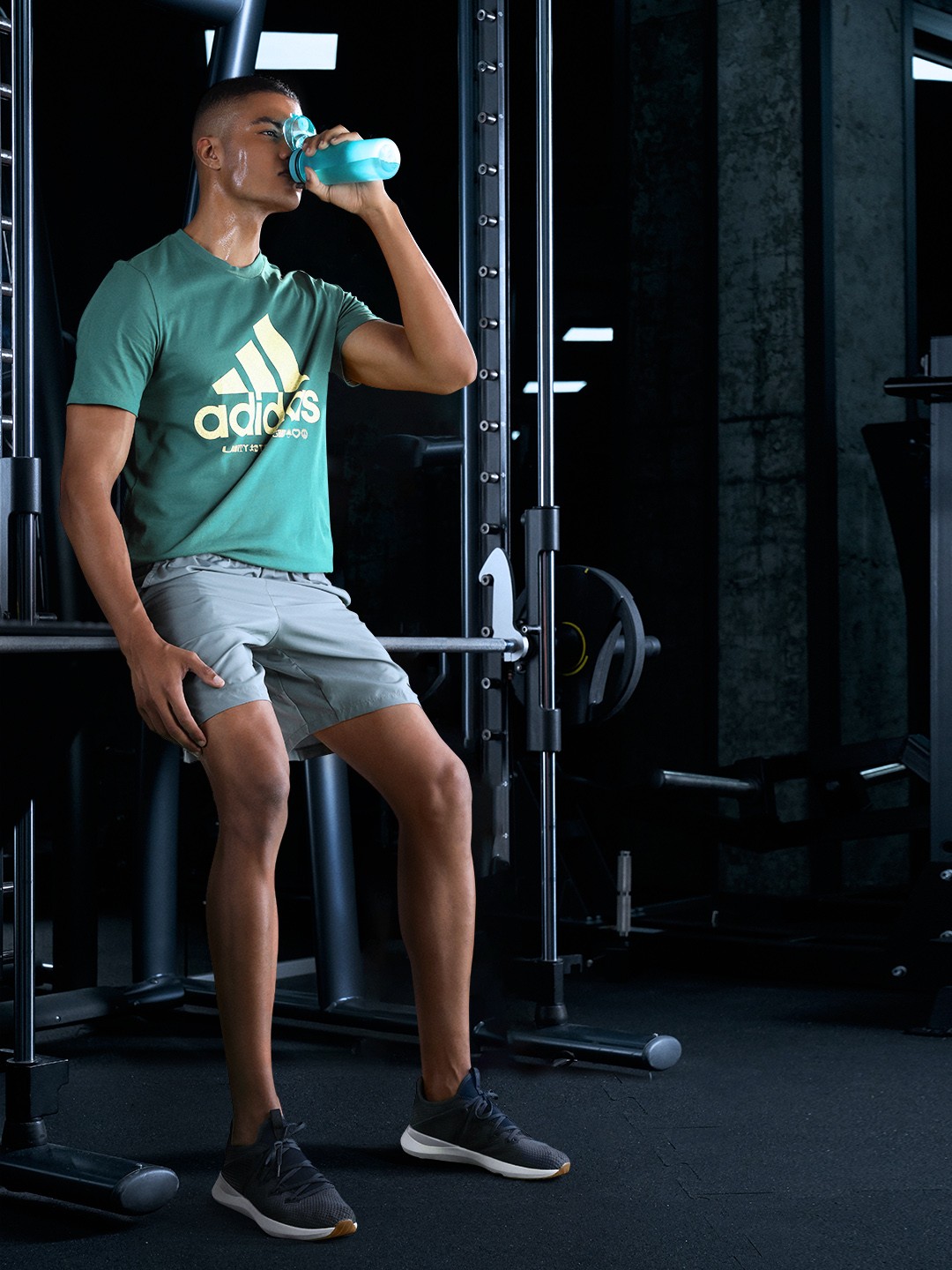 

ADIDAS Men Teal Green & Yellow Pure Cotton Play For Unity Brand Logo Printed T-shirt
