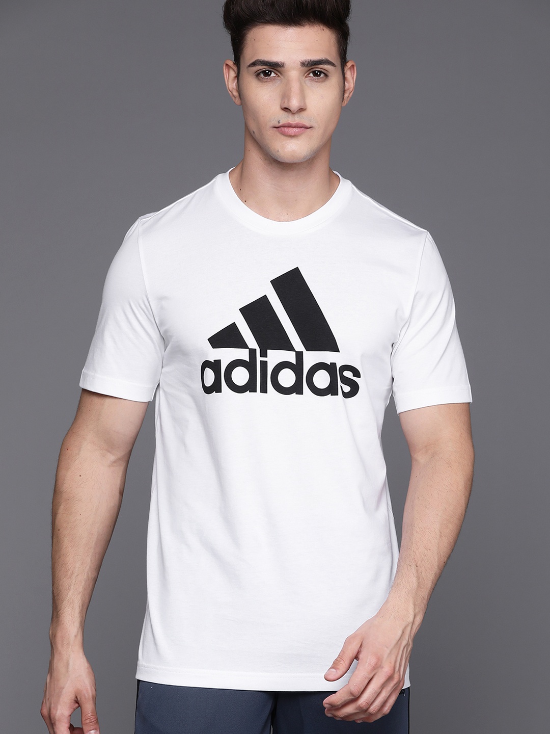 

ADIDAS Men White Brand Logo Printed Pure Cotton Sustainable T-shirt
