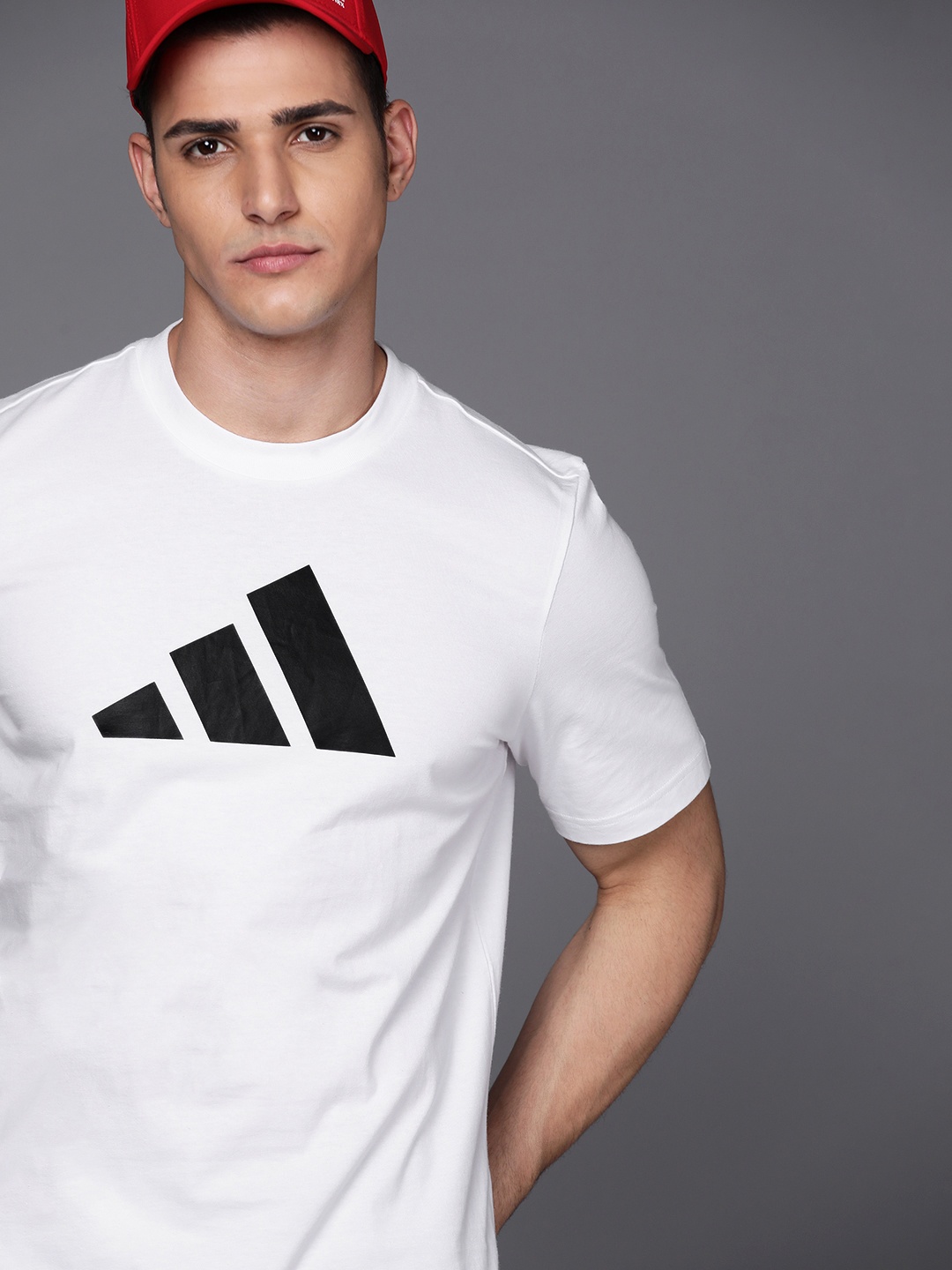 

ADIDAS Men White M FI 3BAR Brand Logo Printed Pure Cotton Sustainable T-shirt