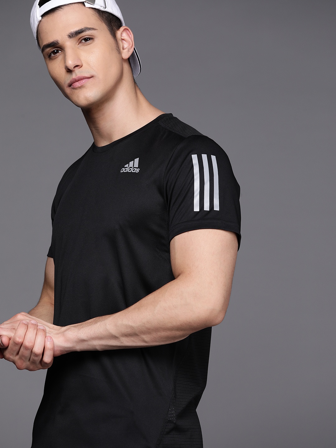 

ADIDAS Men Black Designed 2 Run Solid Aeroready Running Sustainable T-shirt