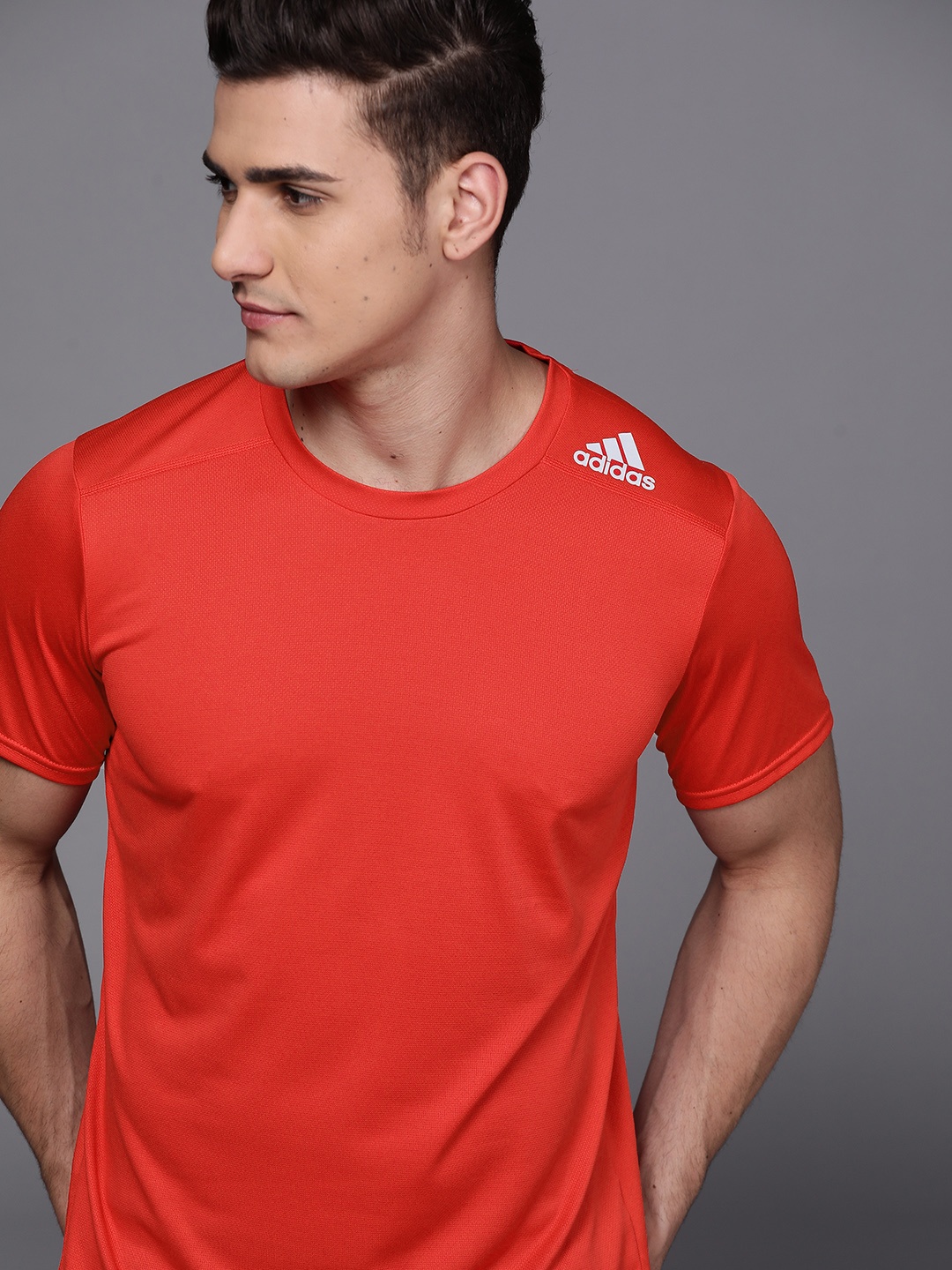 

ADIDAS Men Red Designed 2 Run Solid Aeroready Running Sustainable T-shirt