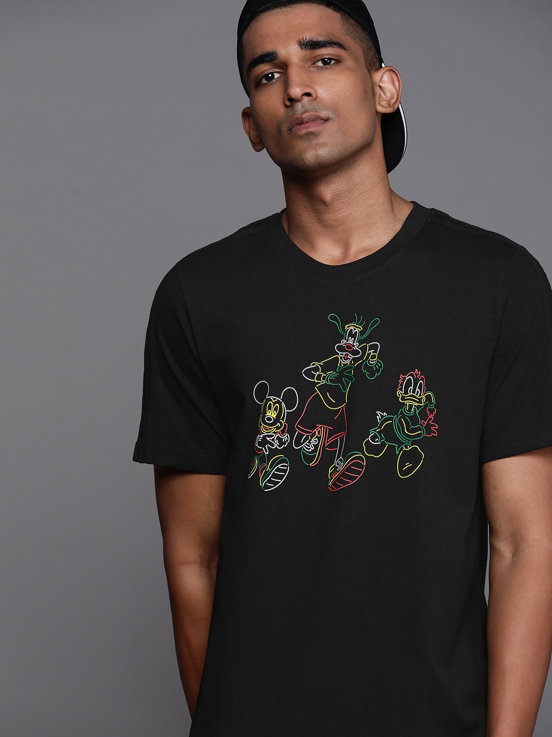 

ADIDAS Originals Men Black Disney Mickey and Friends Printed Pure Cotton T-shirt