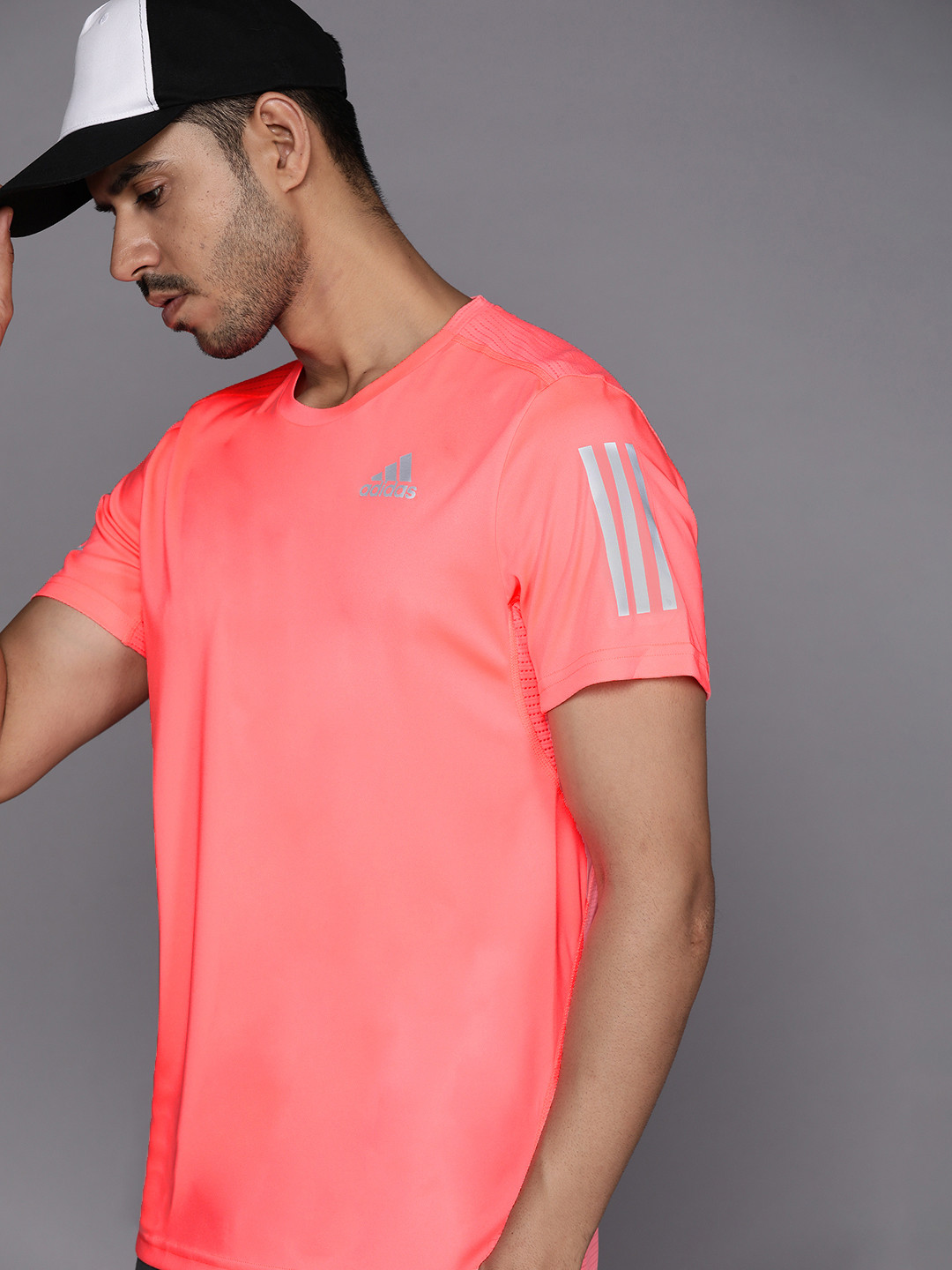 

ADIDAS Men Pink Striped Running T-shirt