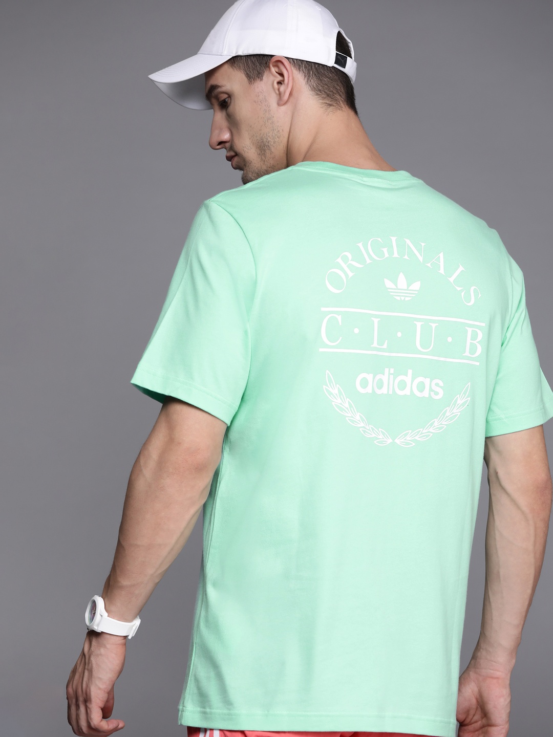 

ADIDAS Originals Men Black Green Print Detail Pure Cotton CLUB LOGO Tshirt