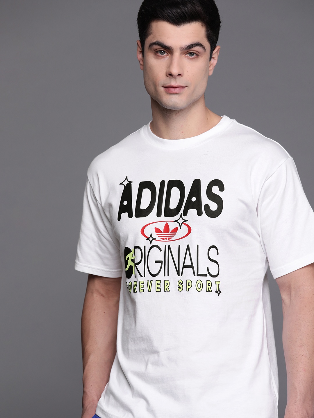 

ADIDAS Originals Men White & Black OG Forever SPOR Brand Logo Pure Cotton Sustainable T-shirt