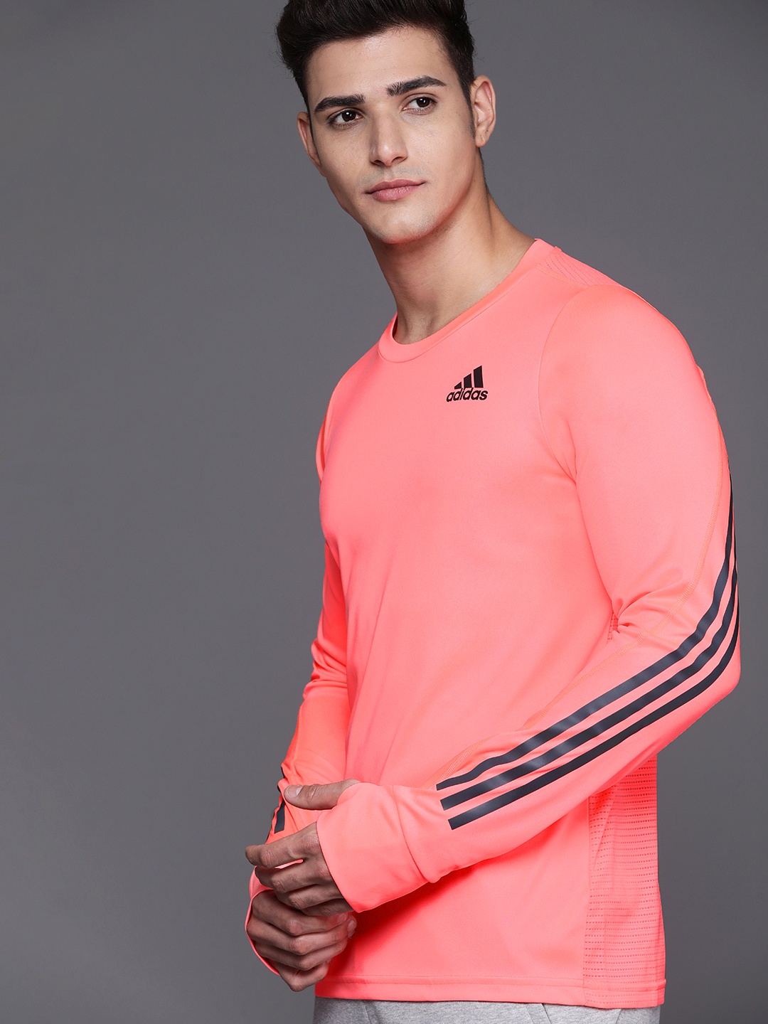 

ADIDAS Men Neon Pink Solid Slim Fit Aeroready Running Sustainable T-shirt