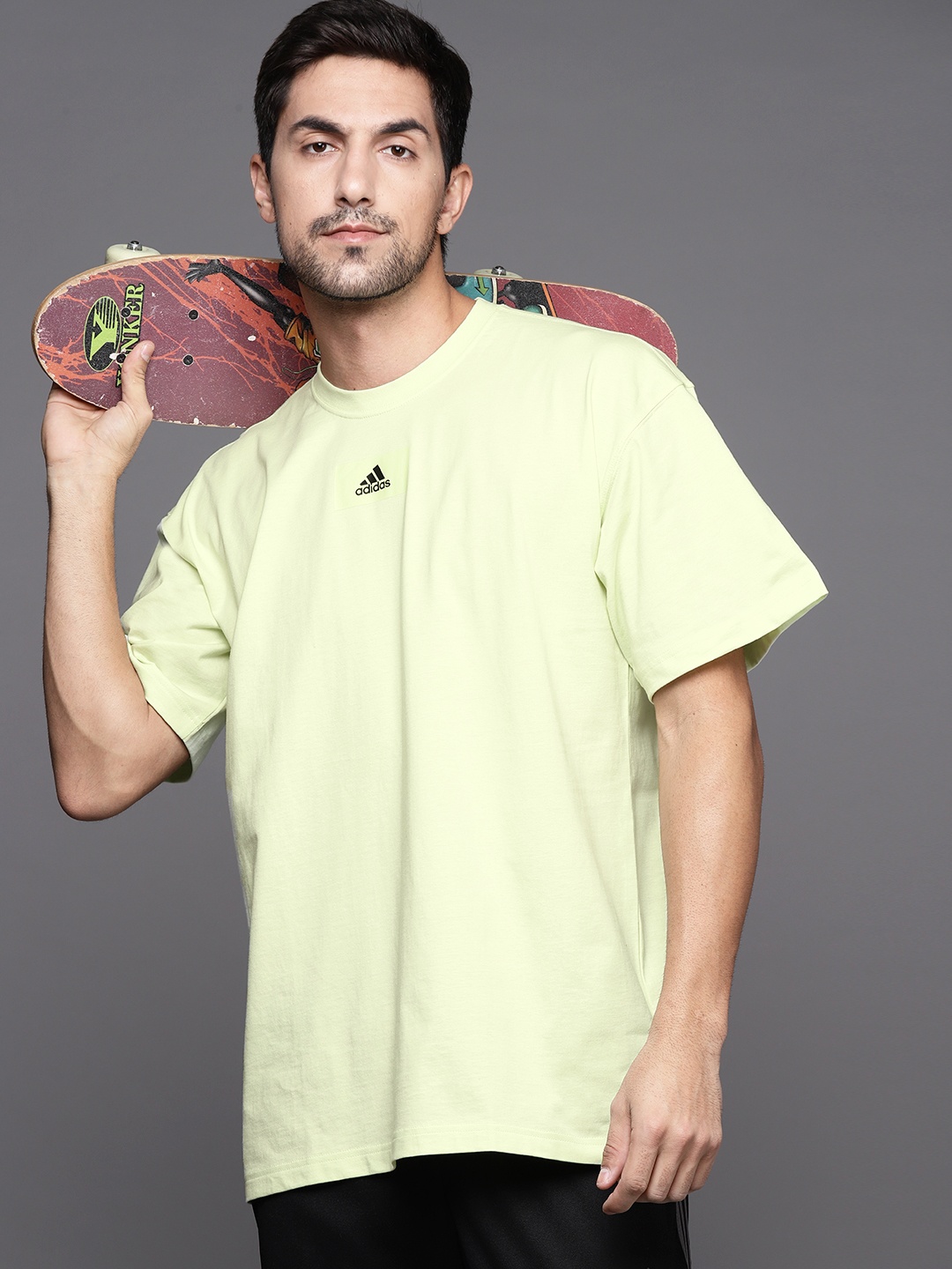 

ADIDAS Men Lime Green Solid Pure Cotton FV T-shirt