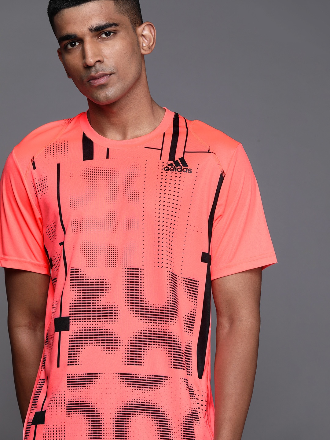 

ADIDAS Men Pink & Black Typography Printed AEROREADY T-shirt