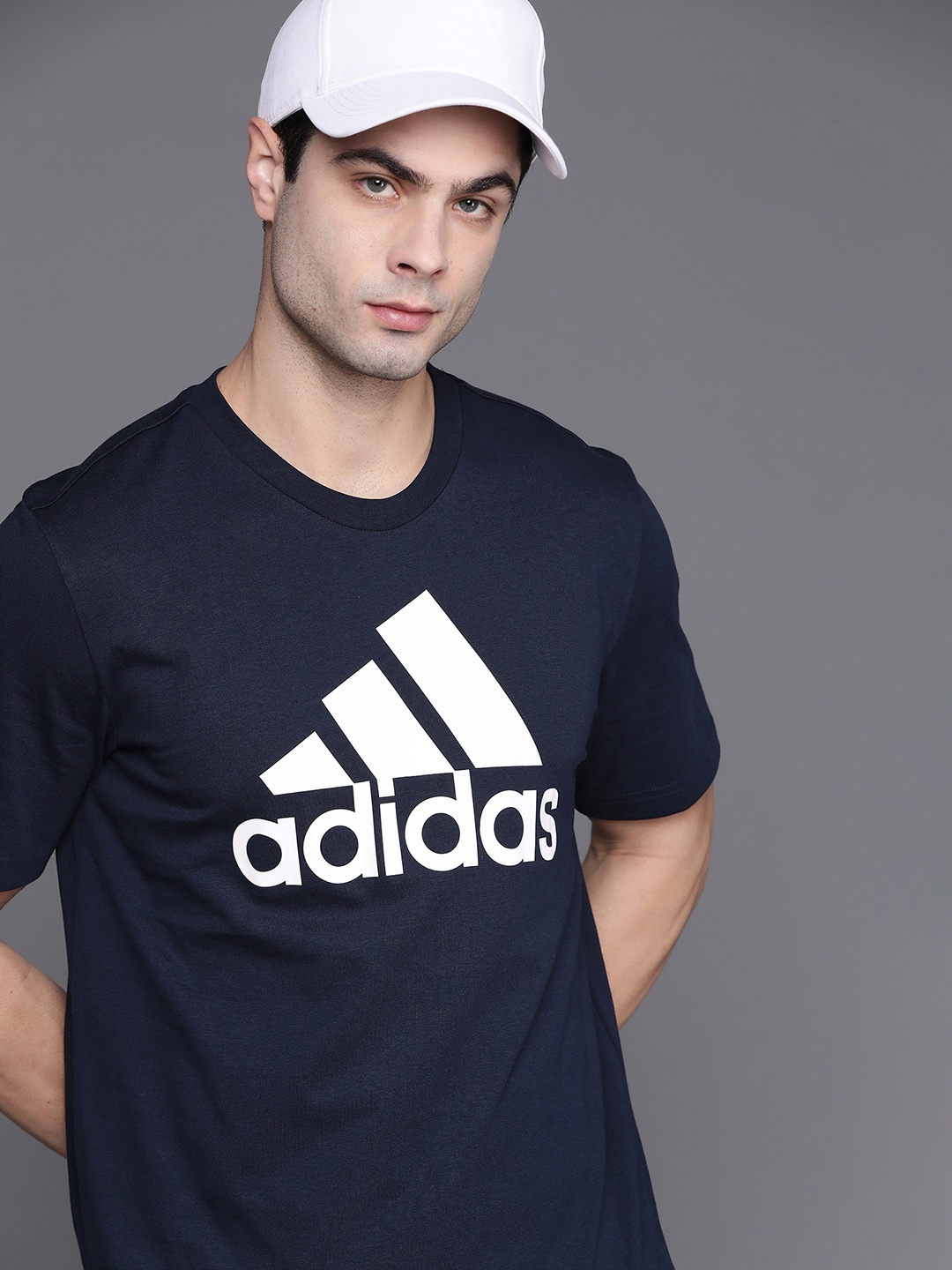 

ADIDAS Men Navy Blue & White Printed Pure Cotton Sustainable T-shirt