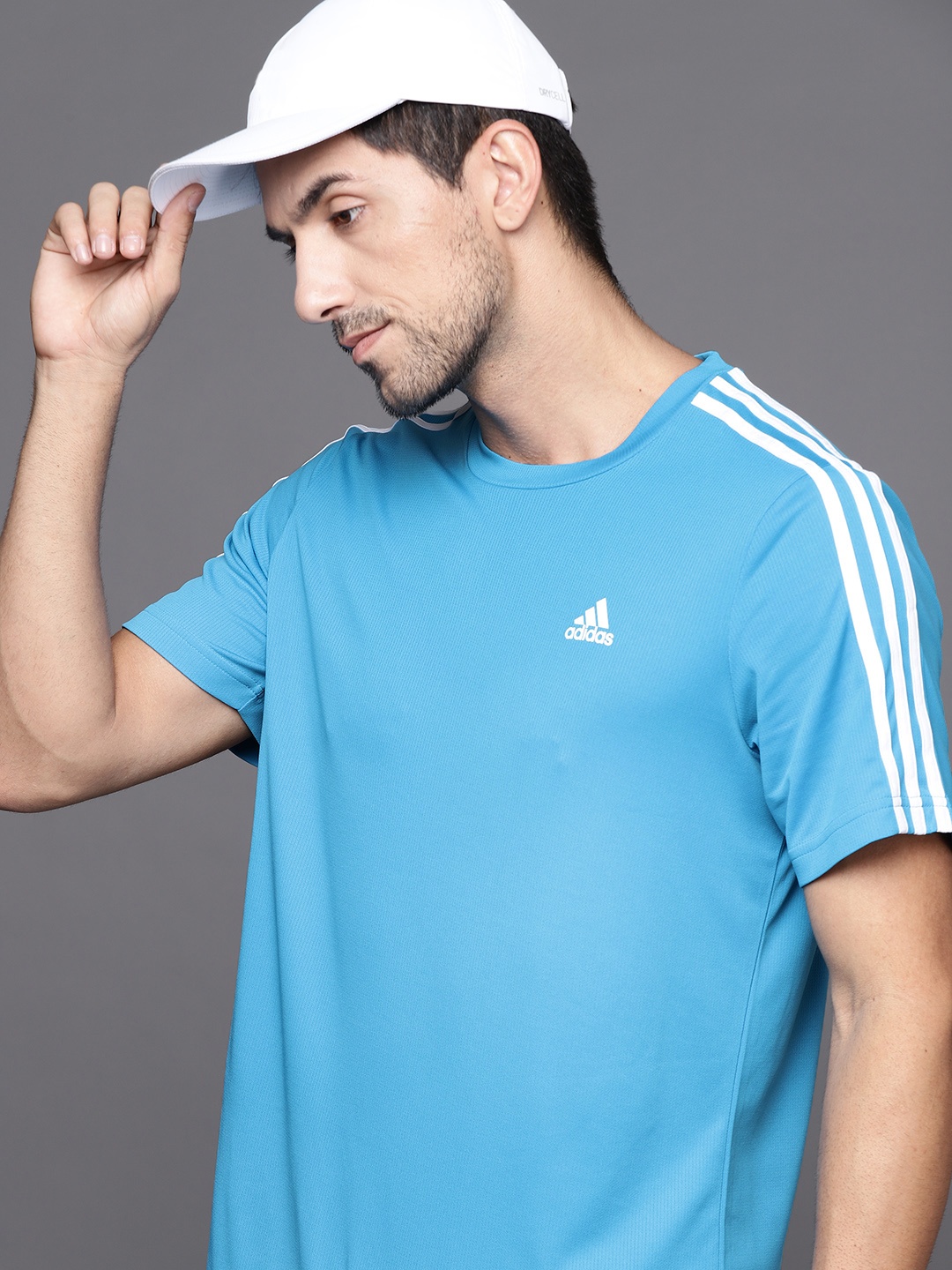 

ADIDAS Men Blue Self Design Striped Detail T-shirt