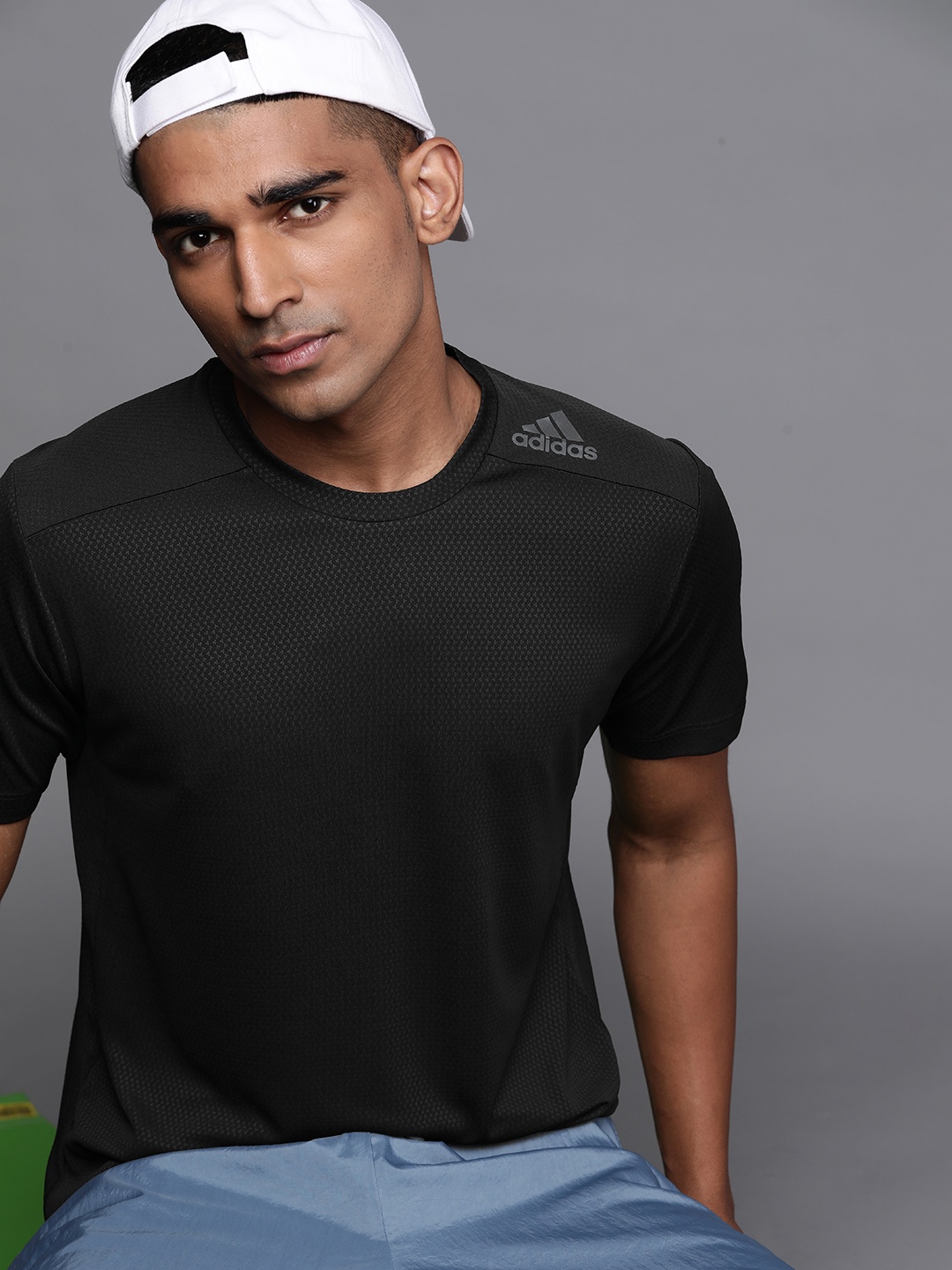 

ADIDAS Men Black Brand Logo Print Detail Slim Fit HEAT.RDY T-shirt