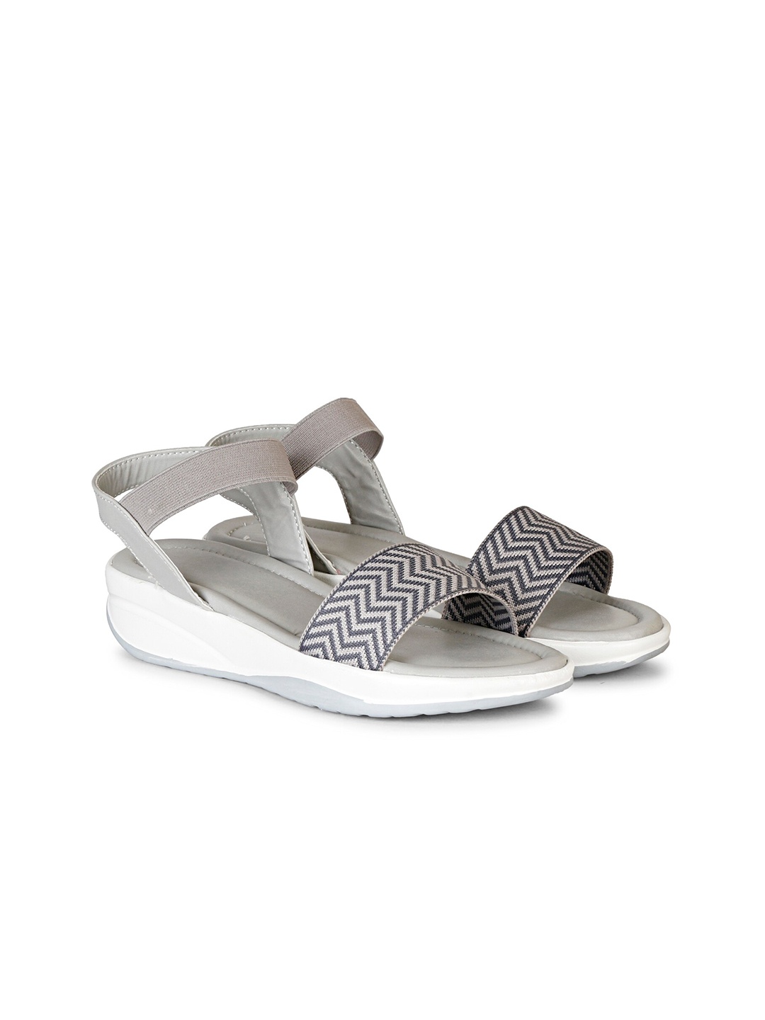

MOZAFIA Women Printed Open Toe Comfort Heels, Grey
